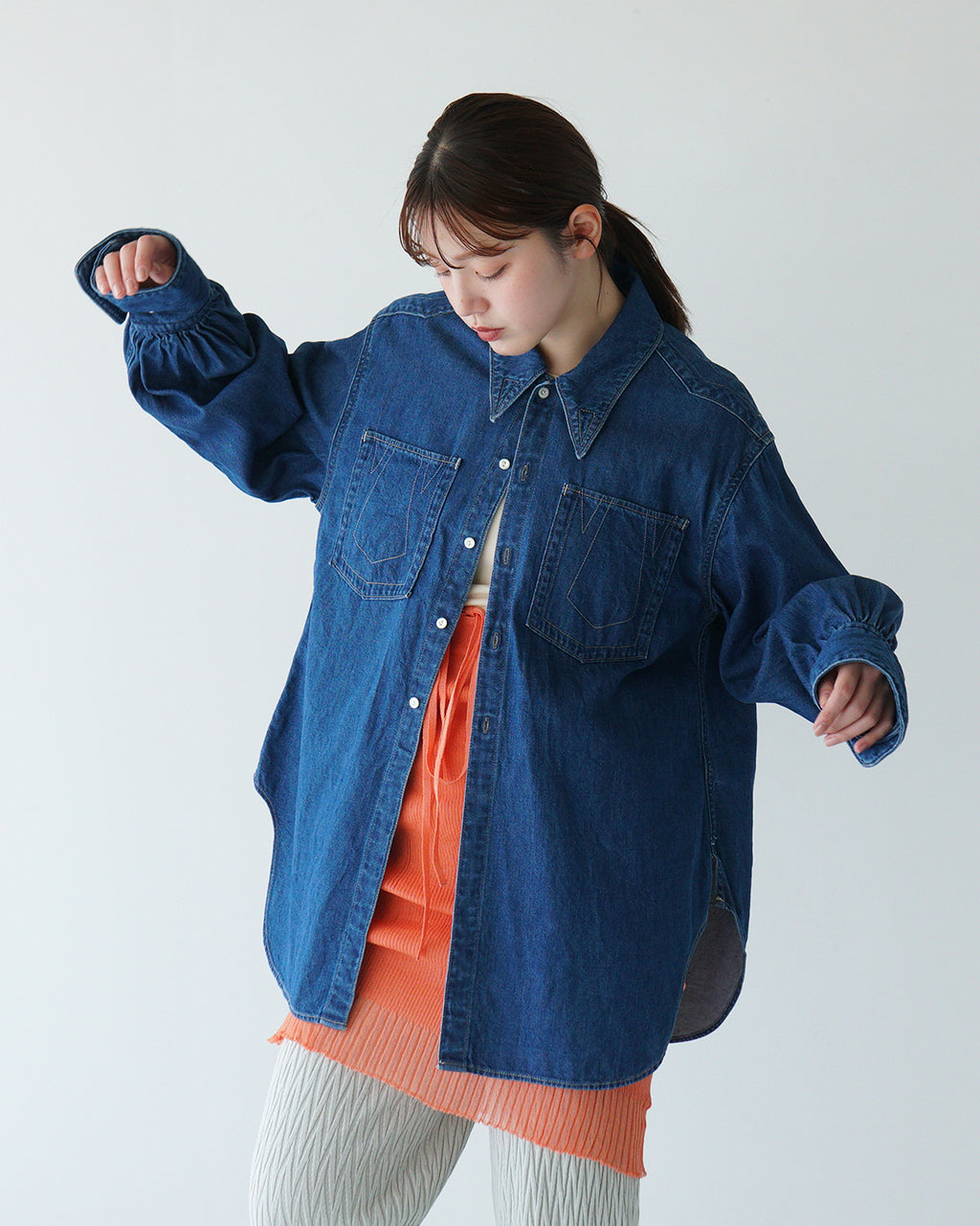 JOICEADDED ジョイスアディッド デニムシャツ Denim Shirt 8oz ジャケット 長袖 オーバーサイズ 幾何学模様 ステッチワーク J251SH01 【送料無料】