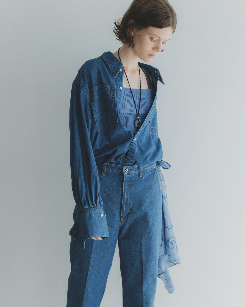 JOICEADDED ジョイスアディッド デニムシャツ Denim Shirt 8oz ジャケット 長袖 オーバーサイズ 幾何学模様 ステッチワーク J251SH01 【送料無料】