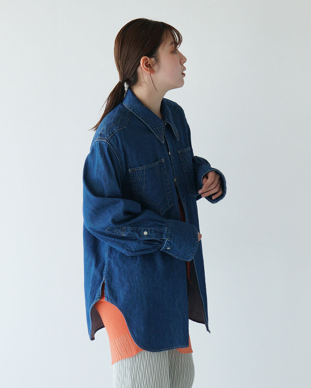 JOICEADDED ジョイスアディッド デニムシャツ Denim Shirt 8oz ジャケット 長袖 オーバーサイズ 幾何学模様 ステッチワーク J251SH01 【送料無料】