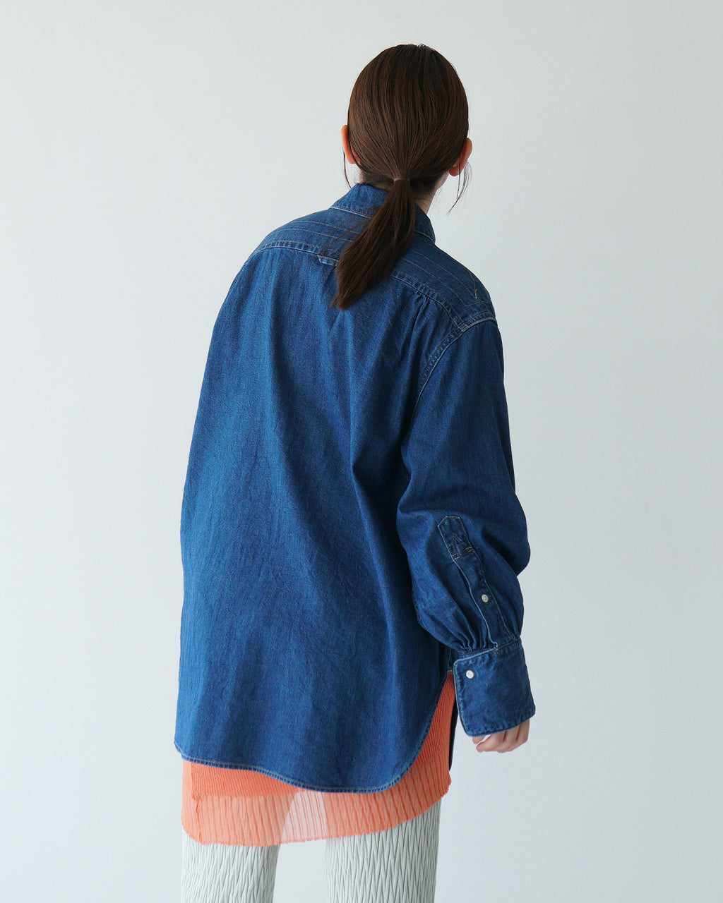 デニムシャツ Denim Shirt 8oz ジャケット 長袖 オーバーサイズ 幾何学模様 ステッチワーク J251SH01