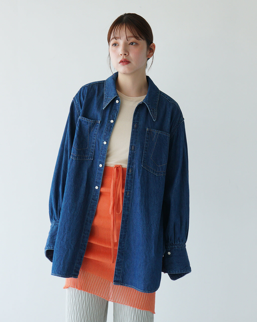 JOICEADDED ジョイスアディッド デニムシャツ Denim Shirt 8oz ジャケット 長袖 オーバーサイズ 幾何学模様 ステッチワーク J251SH01 【送料無料】