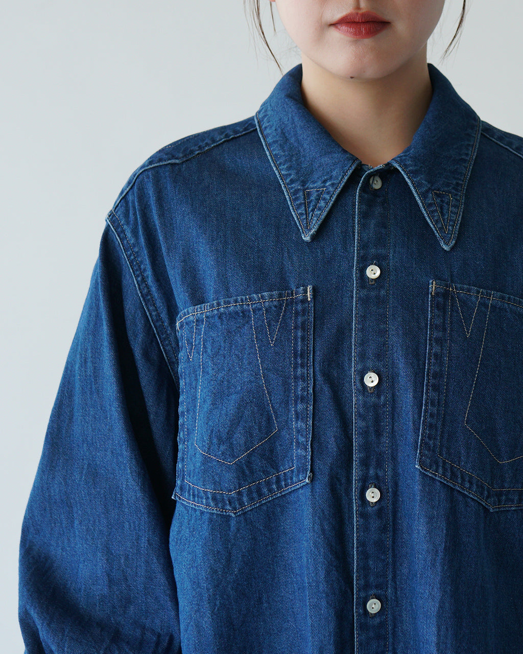 デニムシャツ Denim Shirt 8oz ジャケット 長袖 オーバーサイズ 幾何学模様 ステッチワーク J251SH01
