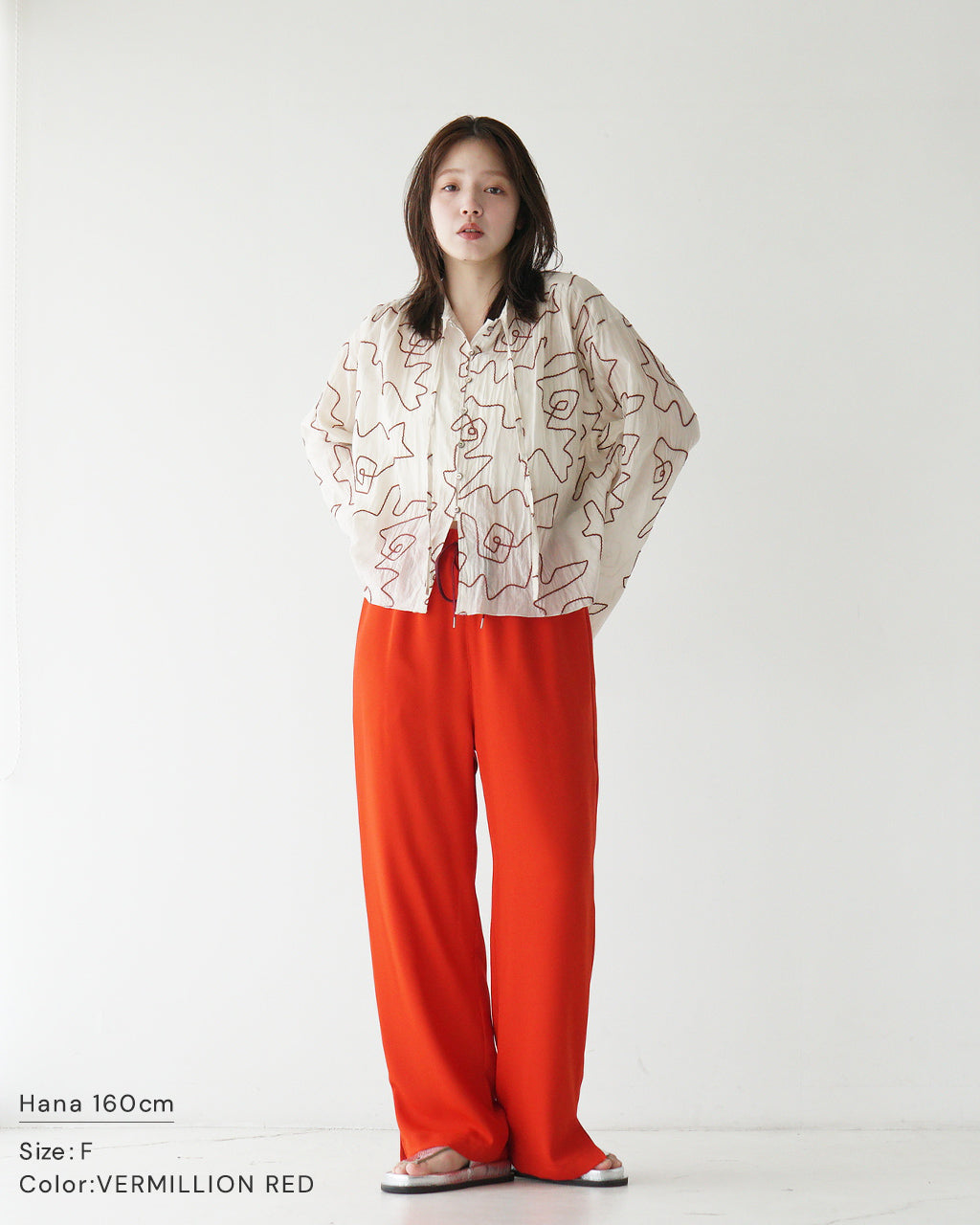 シアーシャツ ショート丈 リボンタイ 刺繍柄 涼感 綿テンセル Geometric Pattern Shirt J251SH02
