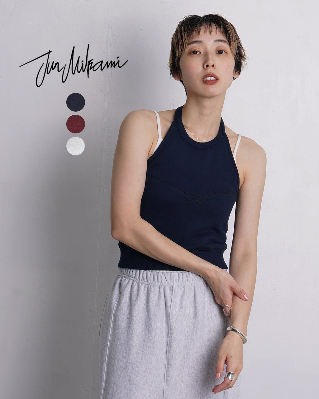 JUN MIKAMI 준미카미 스웨트 홀터 넥 탑스 비스체 민소매 25SS-26-S【무료우송】