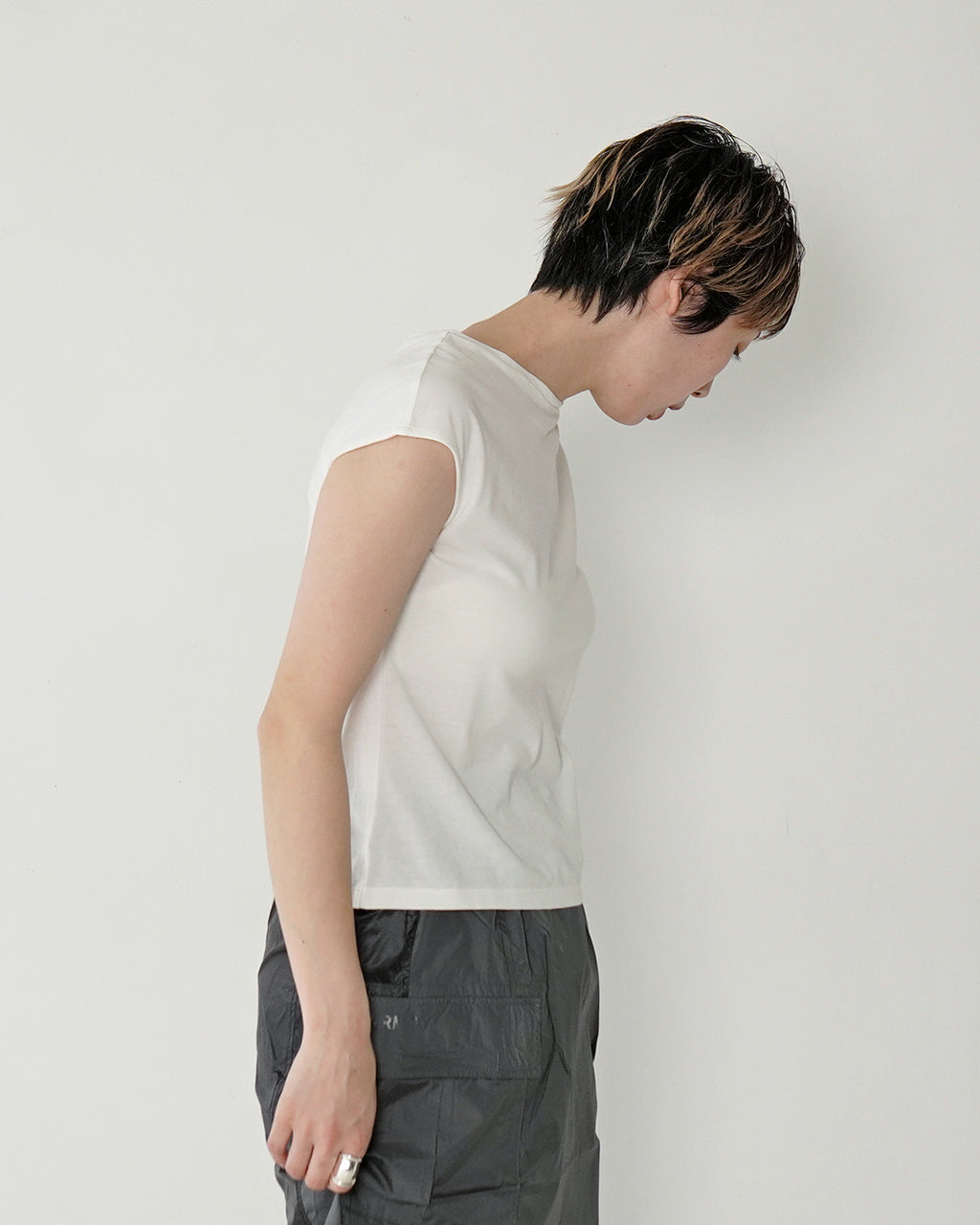 【アウトレット!20%OFF】フレンチスリーブ Tシャツ クルーネック カットソー コンパクト コットン 25SS-28-S【送料無料】