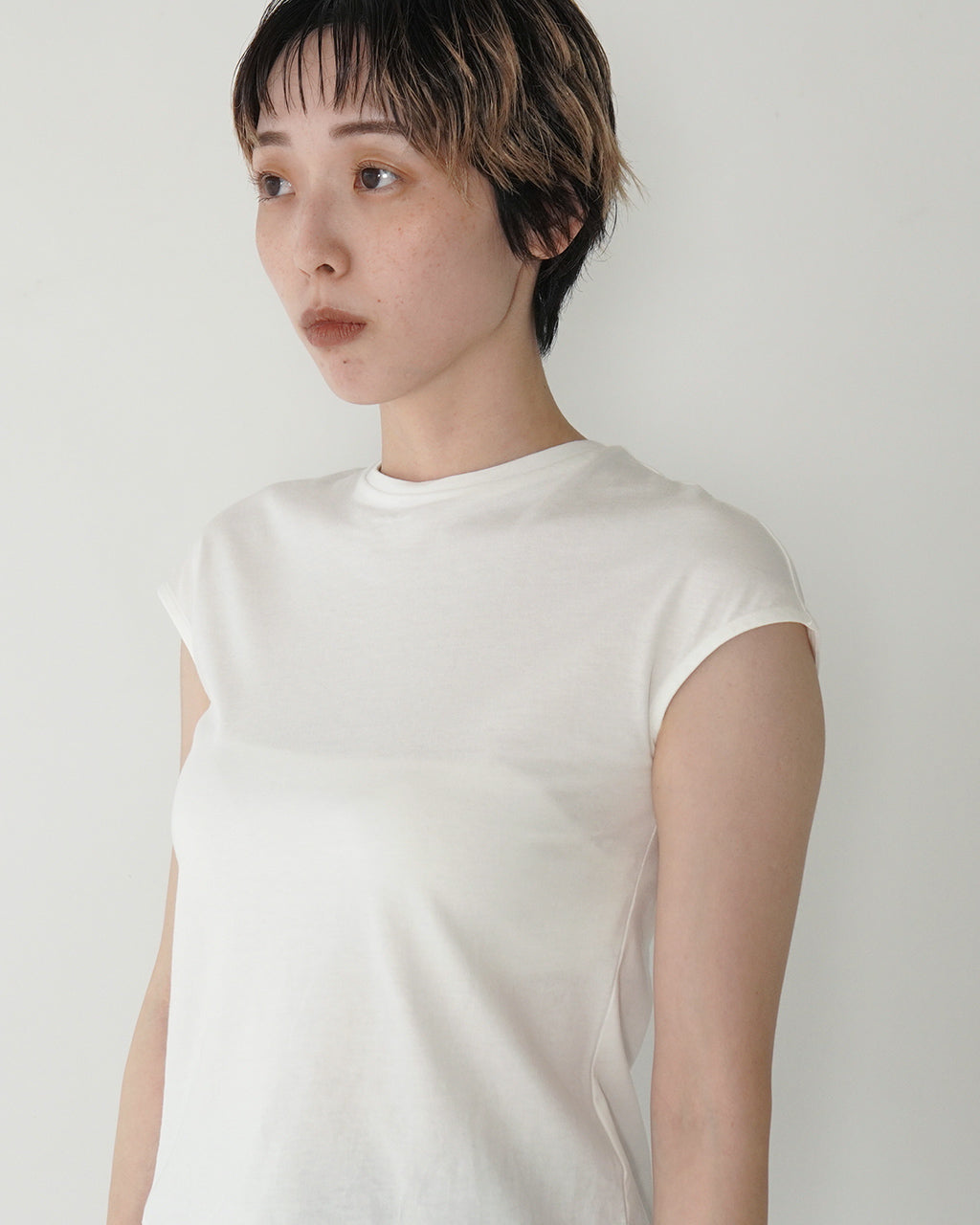 【アウトレット!20%OFF】フレンチスリーブ Tシャツ クルーネック カットソー コンパクト コットン 25SS-28-S【送料無料】