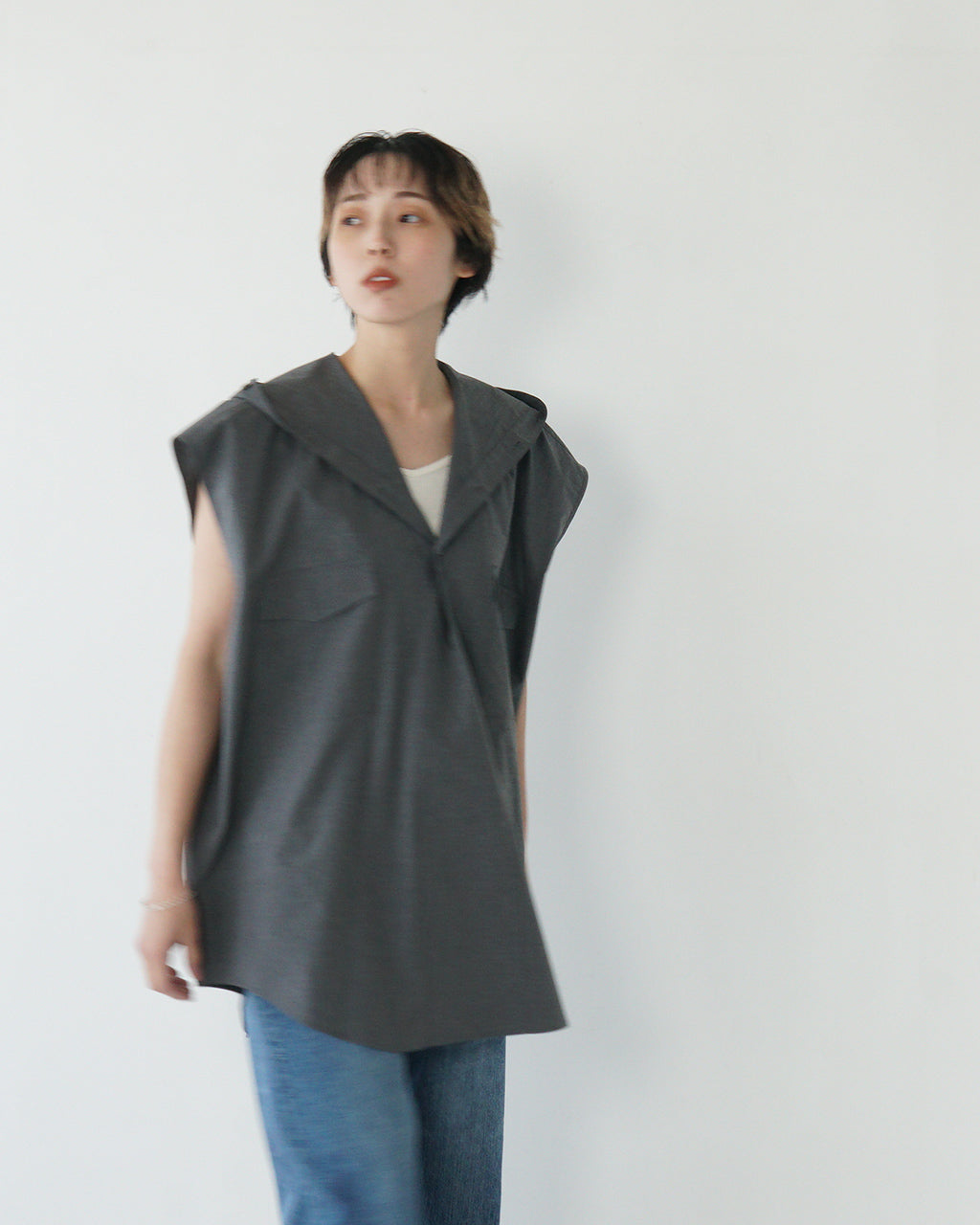 |coupon||outlet|フード ノースリーブ シャツ 25SS-5-J