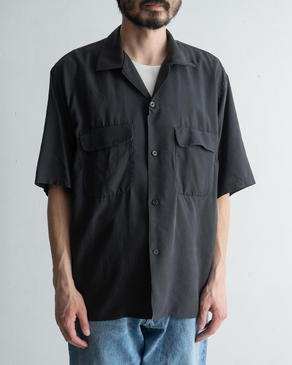 【SALE!20%OFF】オープンカラー 半袖シャツ Open Collared SS Shirt シルク100%ギャバジン スウェード起毛加工 KS25SSH10