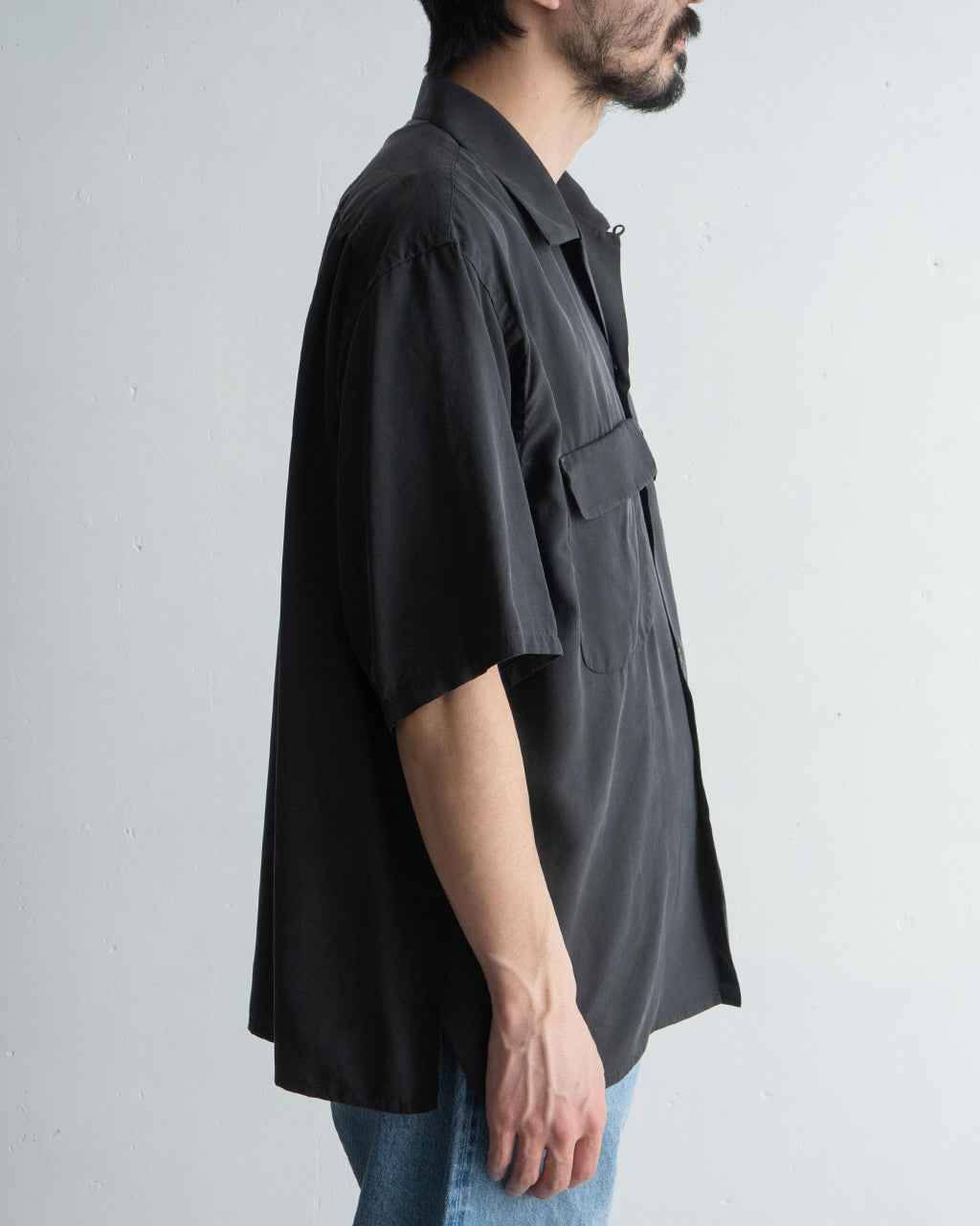 【SALE!20%OFF】オープンカラー 半袖シャツ Open Collared SS Shirt シルク100%ギャバジン スウェード起毛加工 KS25SSH10