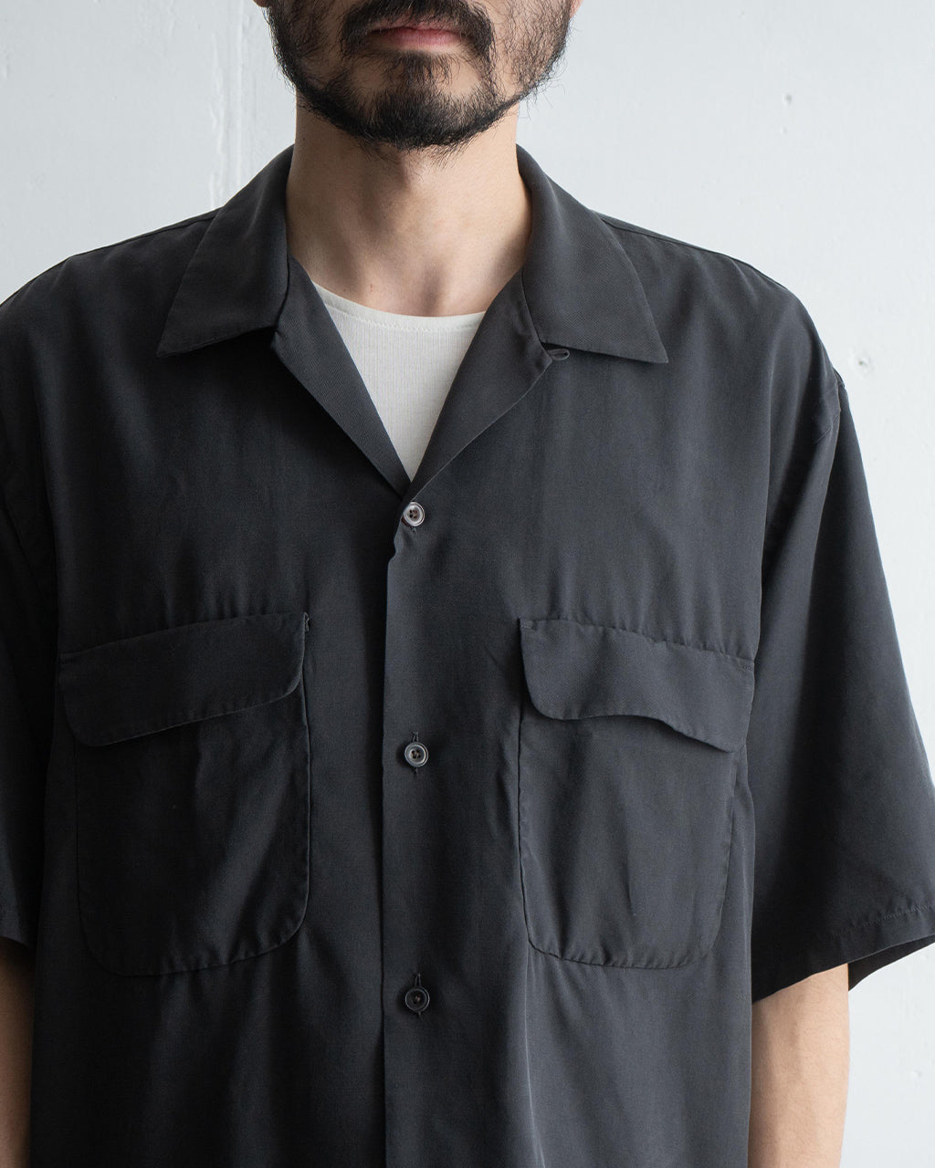 【SALE!20%OFF】オープンカラー 半袖シャツ Open Collared SS Shirt シルク100%ギャバジン スウェード起毛加工 KS25SSH10