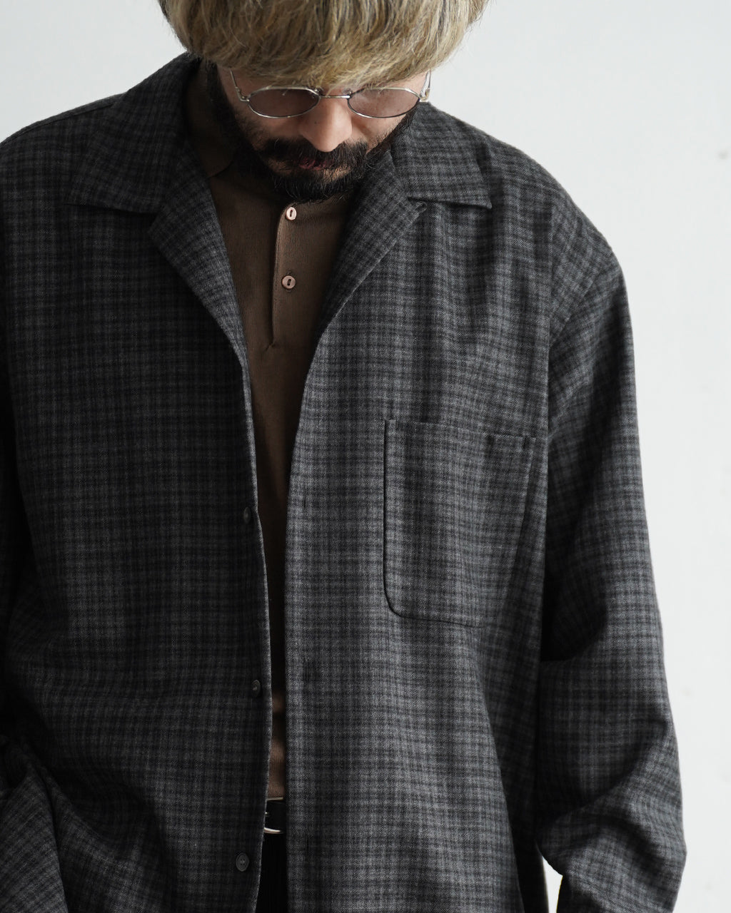 Wool Plaid Open Collar Shirt KS26FSH08