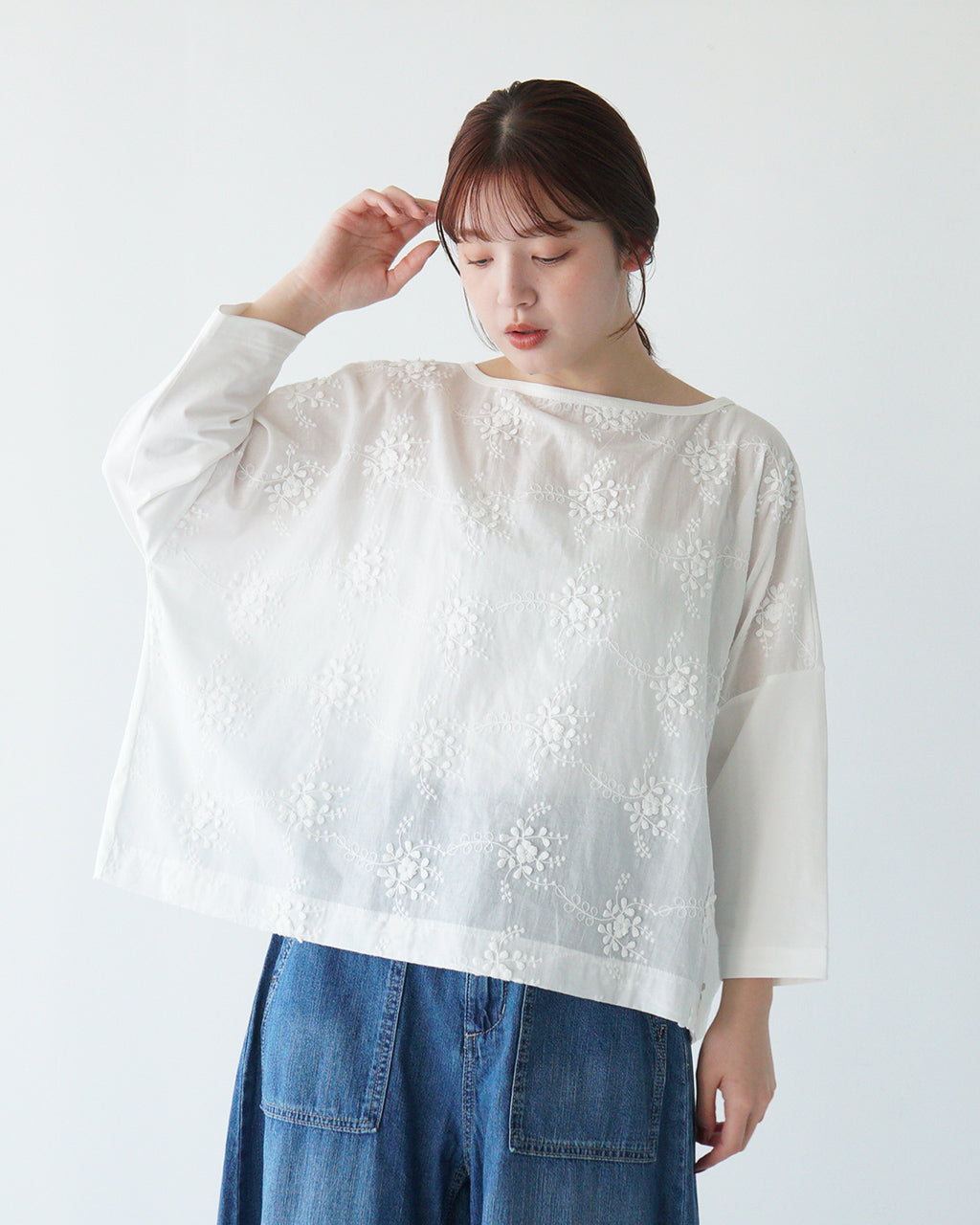 【週末限定!対象アイテム10%OFF】KELEN ケレン フラワーレースプルオーバー ""LOU"" ボートネック カットソー 七分袖 花柄 LKL25HBL2204【送料無料】