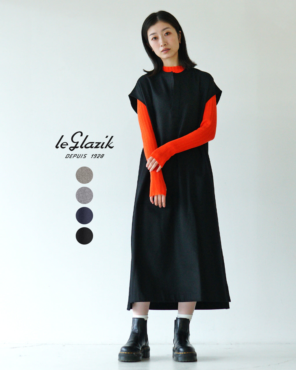 le glazik ル グラジック スキッパーワンピース OVER SHIRT DRESS オーバーサイズ フランネル シャツ ドレス LG