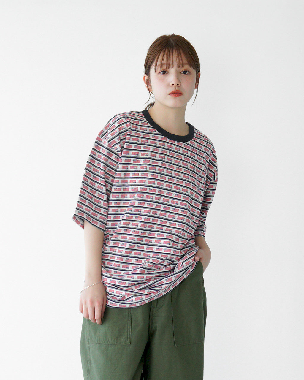 【アウトレット!30%OFF】Luvourdays ラブアワーデイズ 半袖Tシャツ USフラッグ ジャカード US FLAG JQ LV-CT5106 アメリカンフラッグ