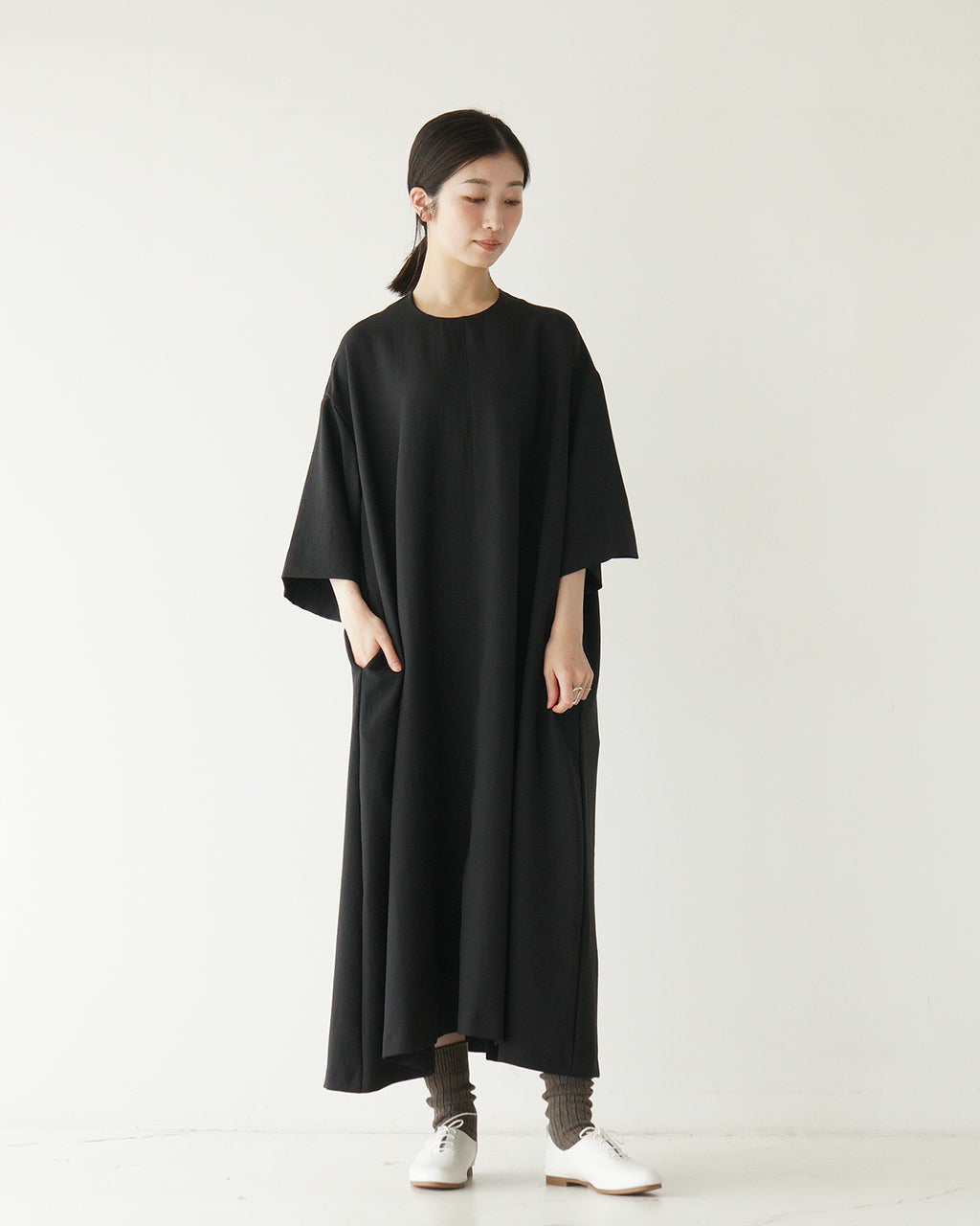 manon マノン プルオーバー フレア ドレス ワンピース PULL OVER FLARE DRESS ONEPIECE Aラインワンピース ドレープ 6分袖 半袖 MNN-OP-108 【送料無料】