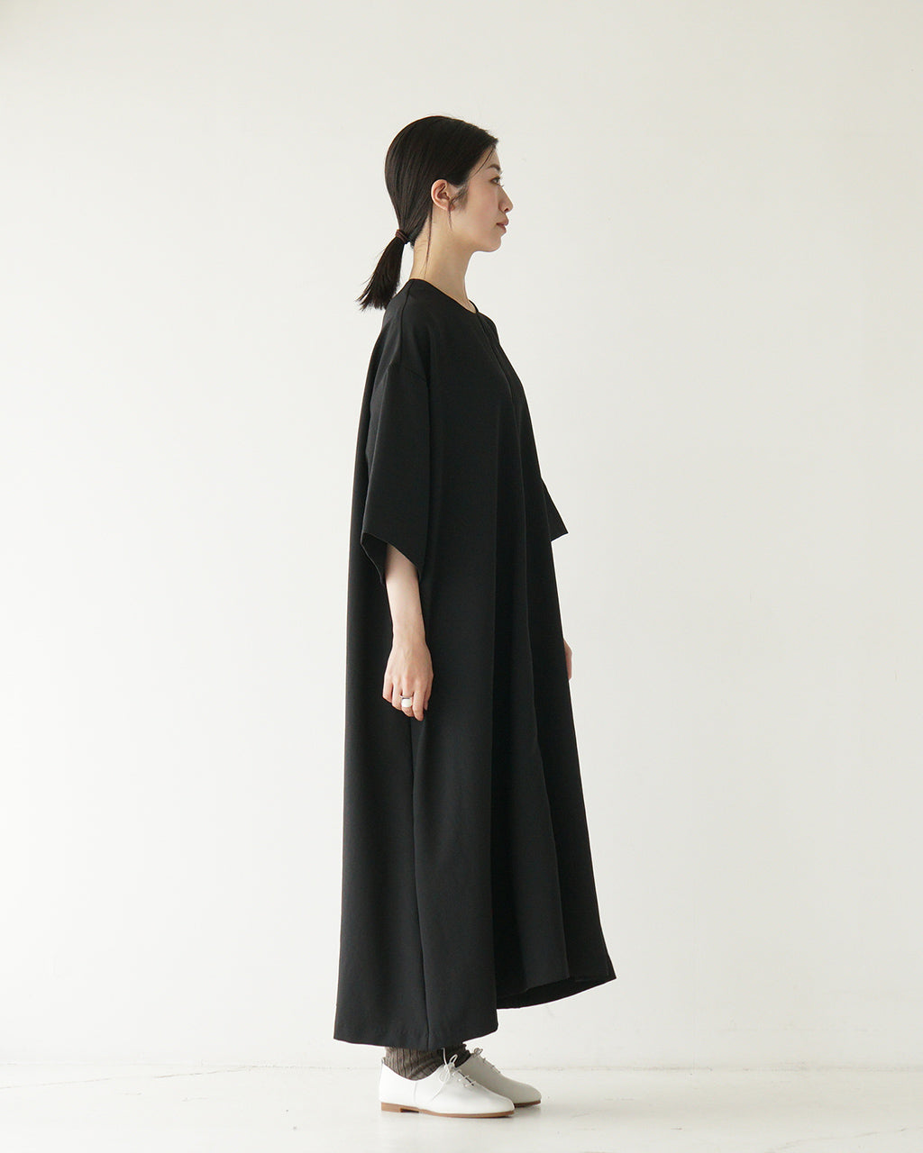 manon マノン プルオーバー フレア ドレス ワンピース PULL OVER FLARE DRESS ONEPIECE Aラインワンピース ドレープ 6分袖 半袖 MNN-OP-108 【送料無料】