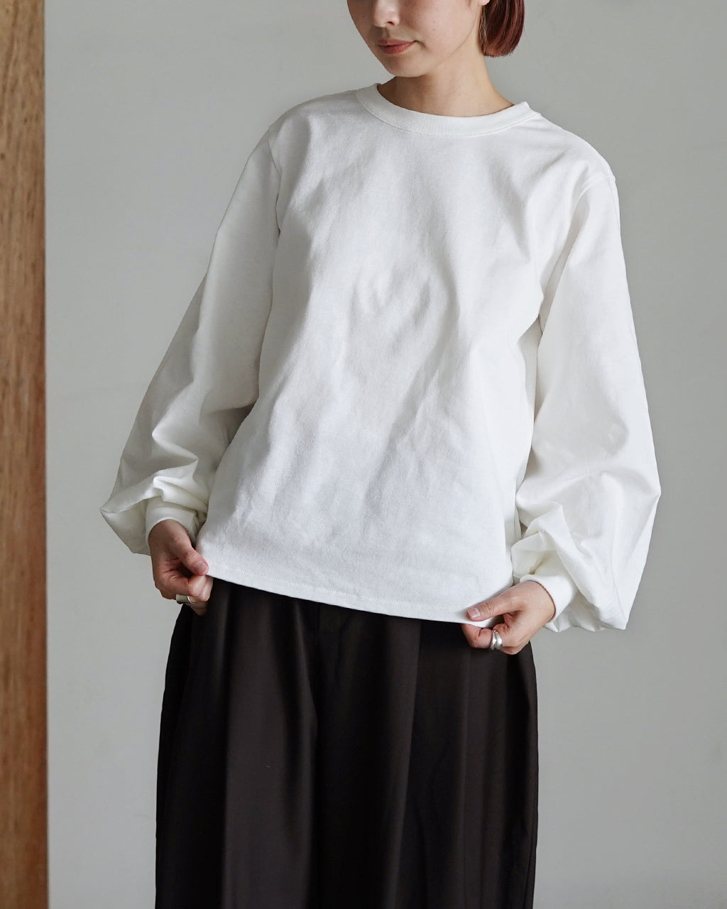 ミズイロインド mizuiro ind パフスリーブ ロングTシャツ レディース