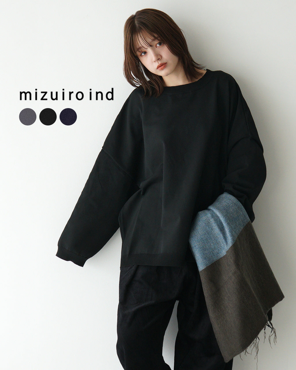 ポイント10倍！／mizuiro ind ミズイロインド クルーネック ワイド プルオーバー crew neck wide pullove