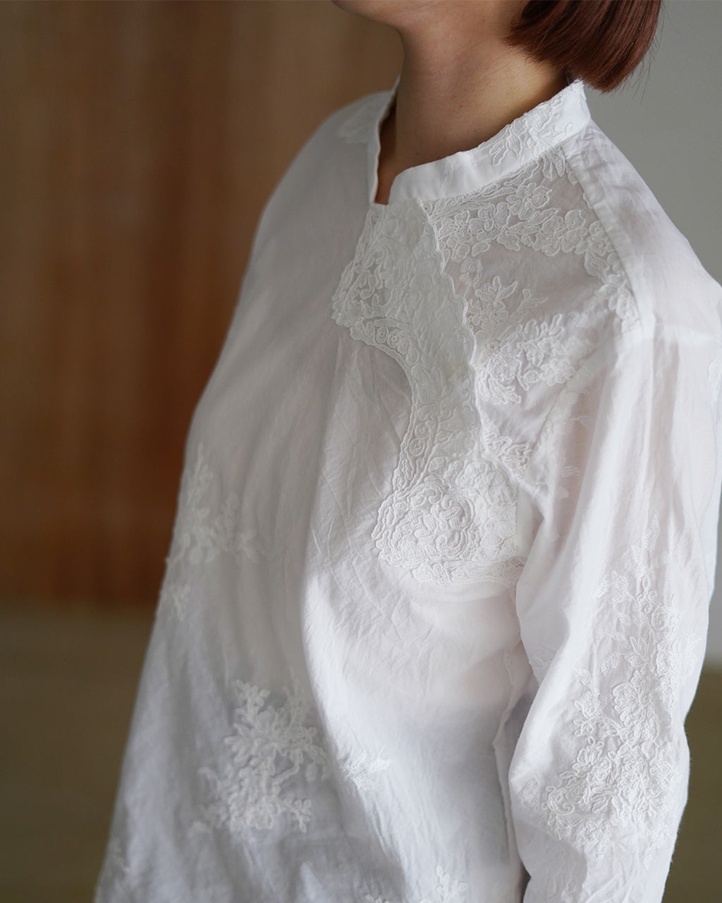 ミズイロインド mizuiro ind レースシノワズリシャツ レディース lace