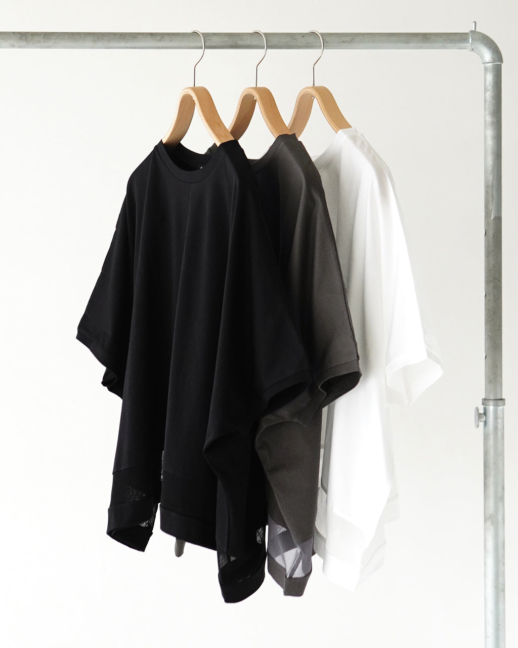 mizuiro ind ミズイロインド メッシュTシャツ mesh mix wide P/O メッシュミックスワイドプルオーバー 半袖 カットソー ドロップショルダー コットン 日本製 2-210096