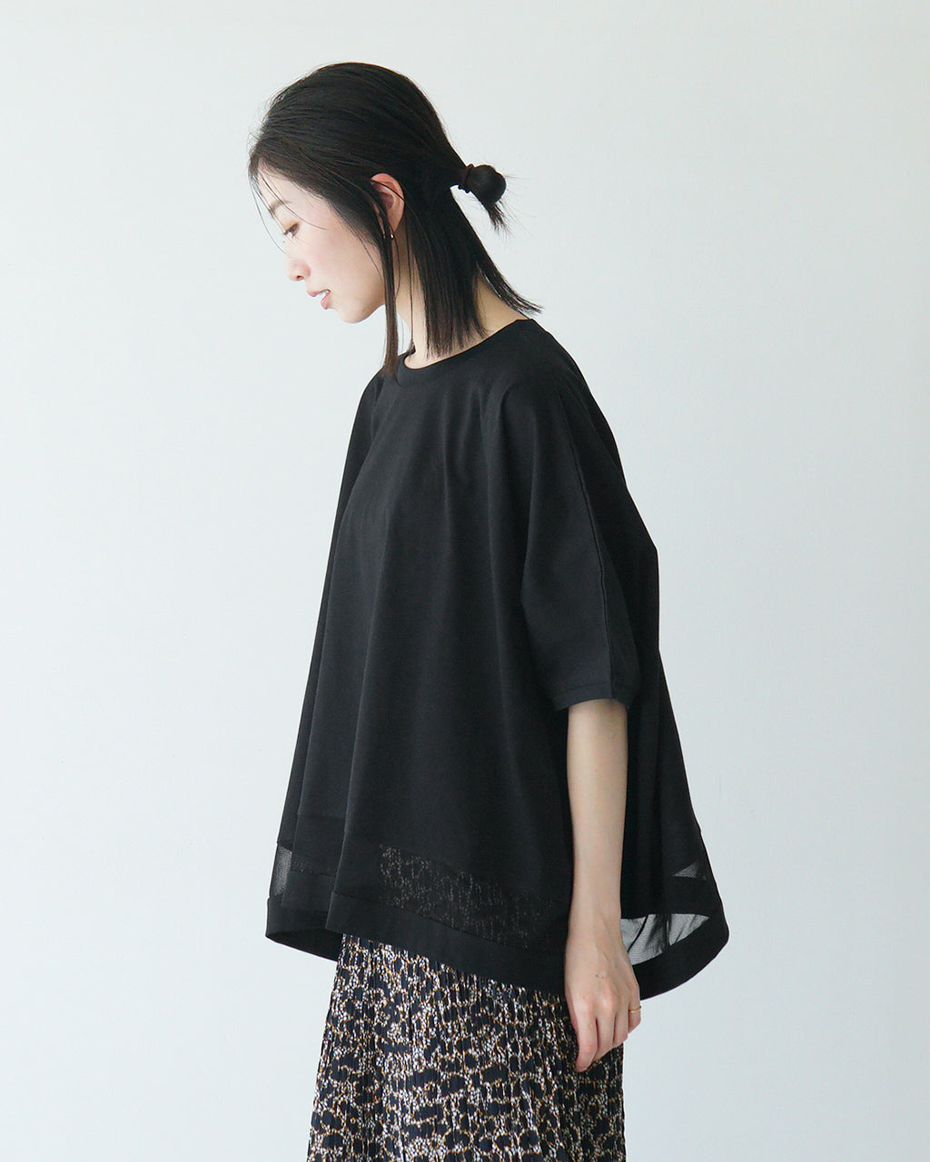 mizuiro ind ミズイロインド メッシュTシャツ mesh mix wide P/O メッシュミックスワイドプルオーバー 半袖 カットソー ドロップショルダー コットン 日本製 2-210096