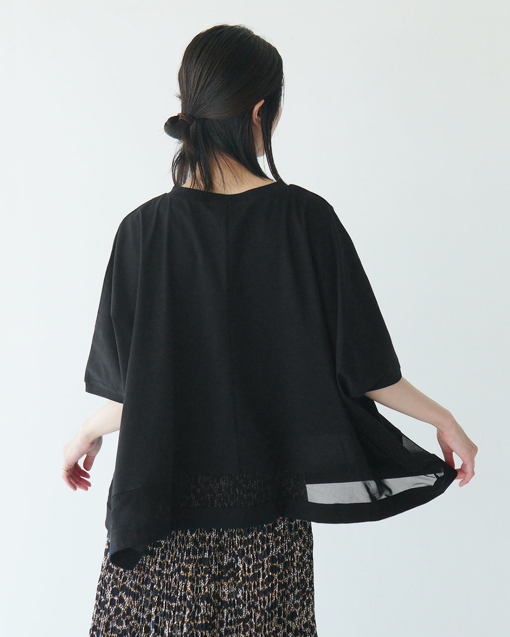 mizuiro ind ミズイロインド メッシュTシャツ mesh mix wide P/O メッシュミックスワイドプルオーバー 半袖 カットソー ドロップショルダー コットン 日本製 2-210096