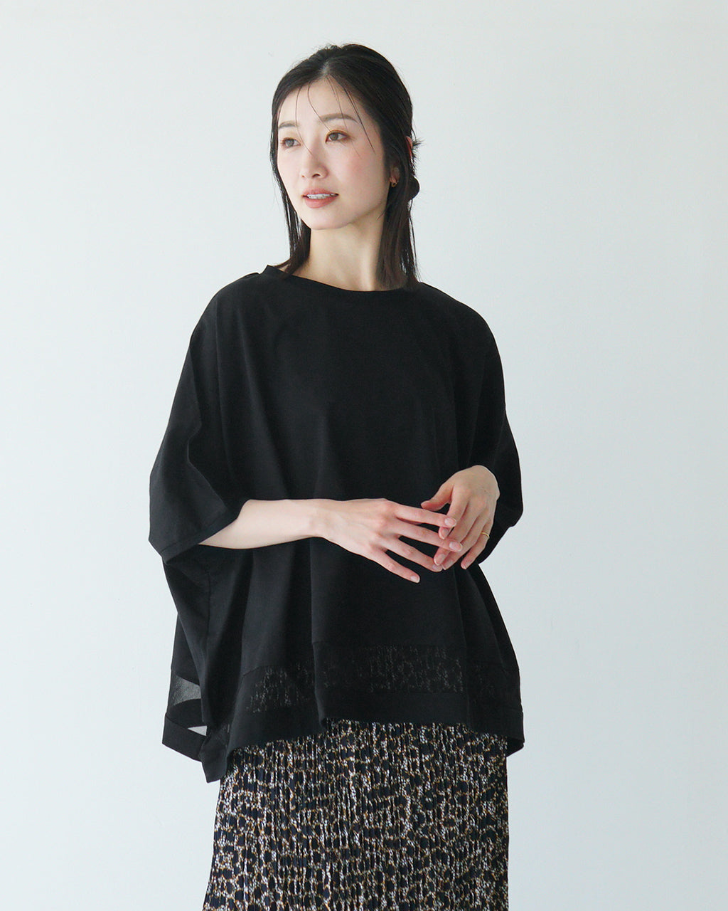 mizuiro ind ミズイロインド メッシュTシャツ mesh mix wide P/O メッシュミックスワイドプルオーバー 半袖 カットソー ドロップショルダー コットン 日本製 2-210096