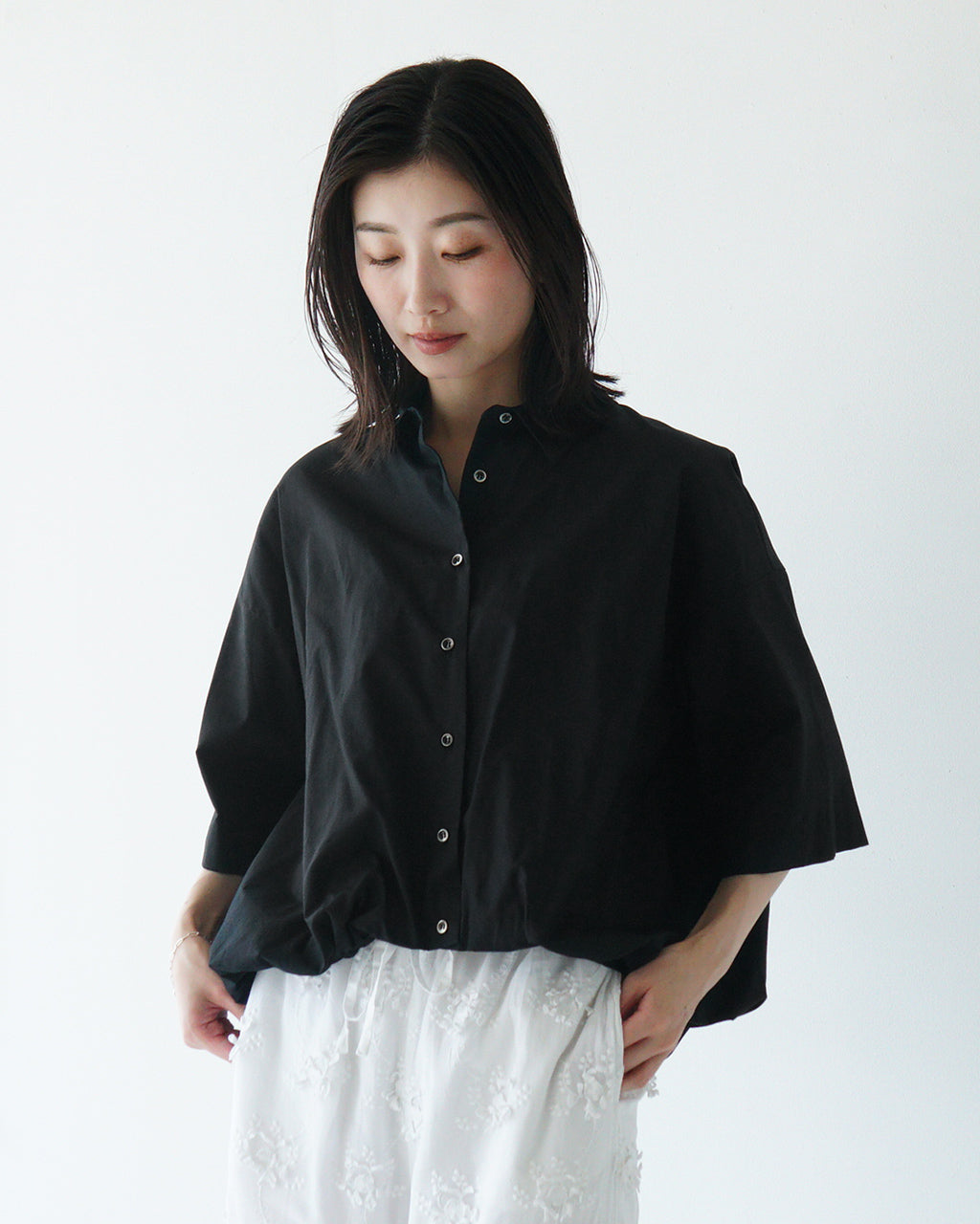 mizuiro ind ミズイロインド ハーフスリーブ バルーン シャツ half slv balloon shirt 半袖シャツ 軽量 5分袖 ブラウス 2-230080 【送料無料】