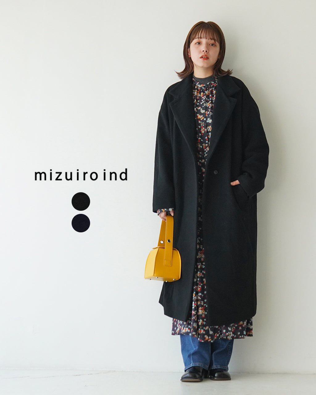 最大20％OFFクーポン／＼ポイント10倍！／mizuiro ind ミズイロインド スタンドカラー コート wool blend sta