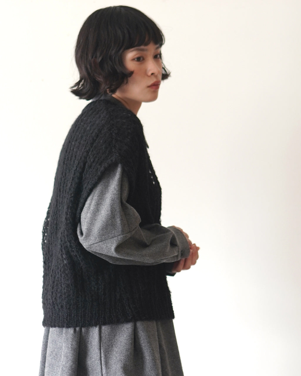 ミズイロインド　コクーンワイドベスト　グレー　未使用　タグ付き mizuiro ind ミズイロインドhairly cocoon wide vest フェアリー