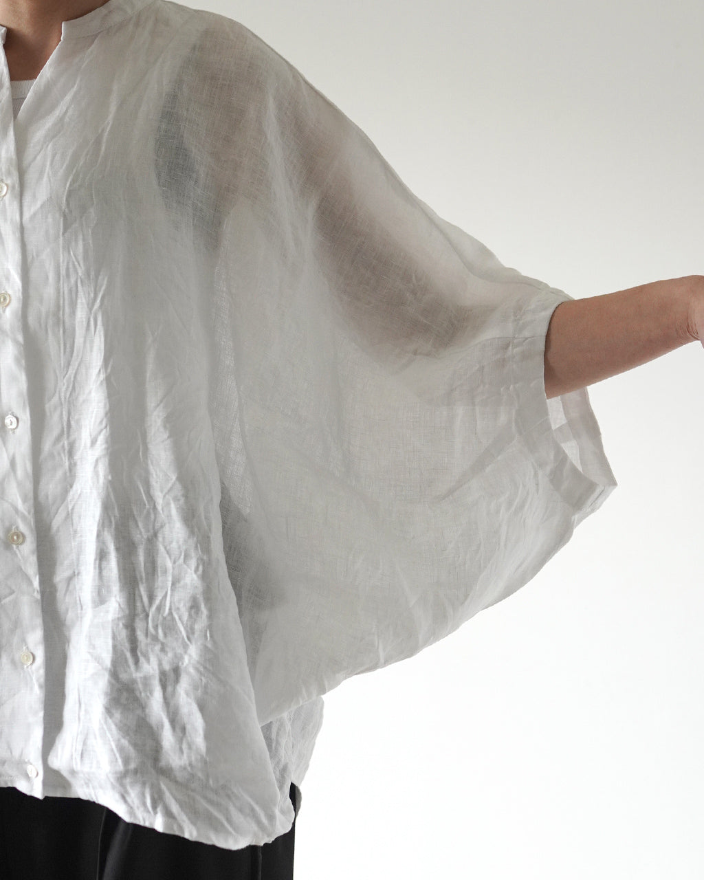 linen stand collar cocoon shirt 2-230136