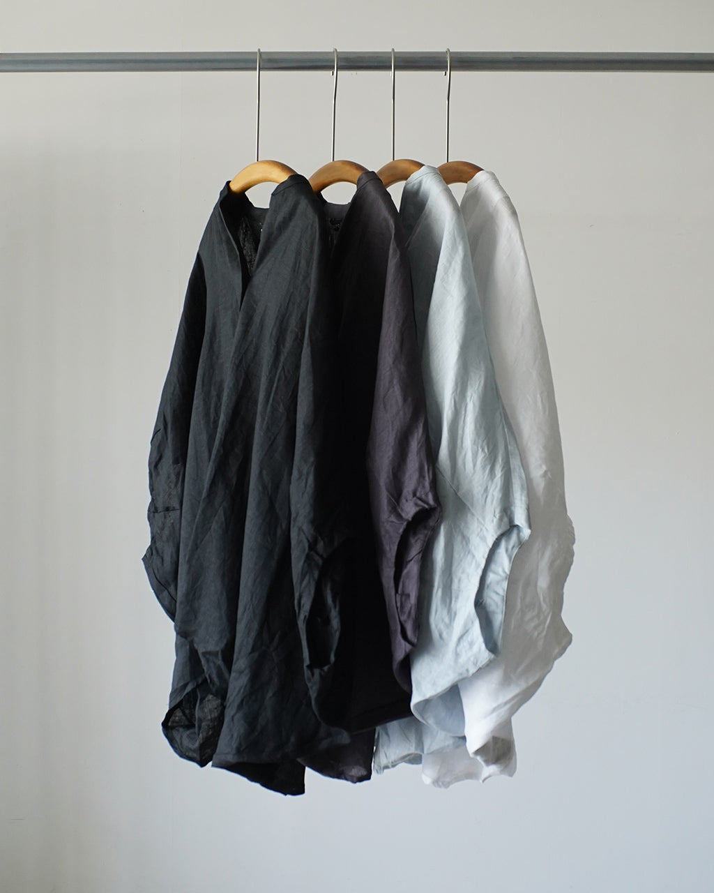 mizuiro ind ミズイロインド linen stand collar cocoon リネンスタンドカラーコクーンシャツ | Crouka(クローカ)