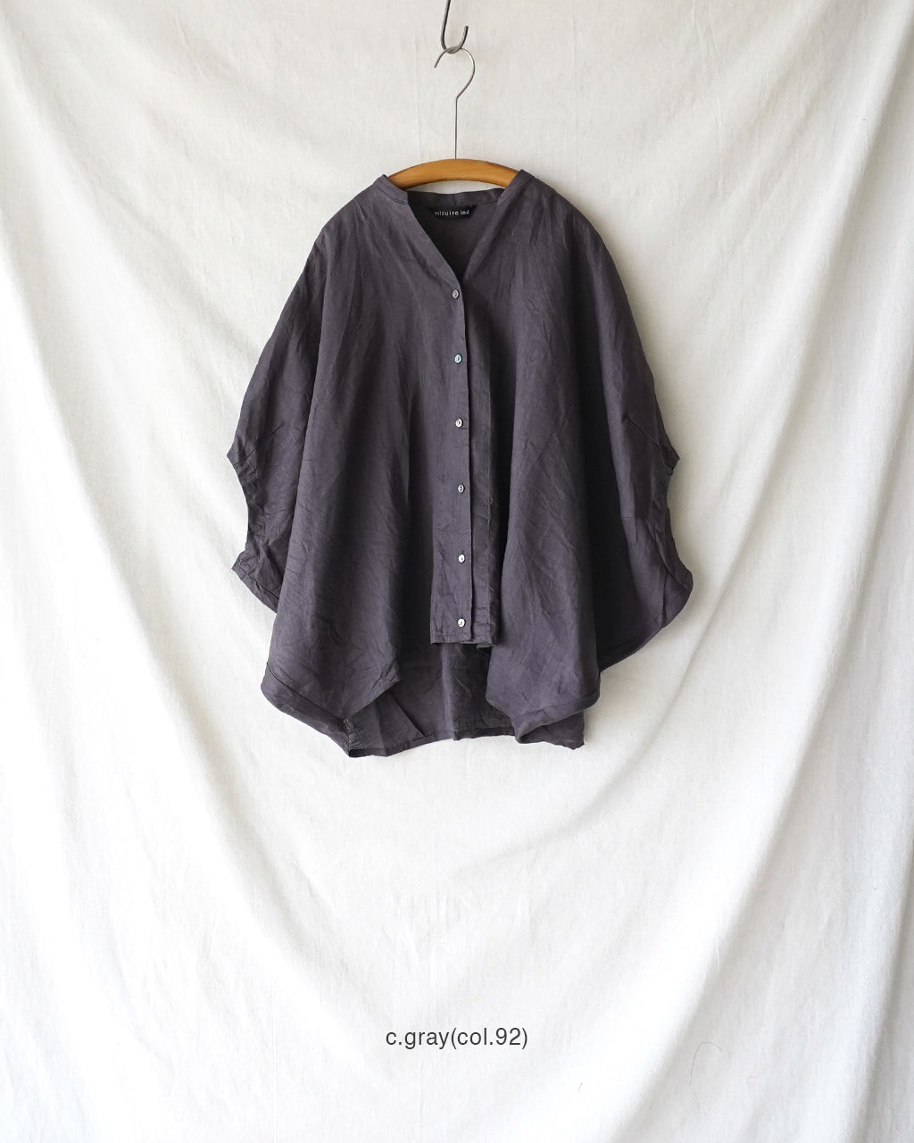 mizuiro ind ミズイロインド linen stand collar cocoon リネンスタンドカラーコクーンシャツ | Crouka(クローカ)