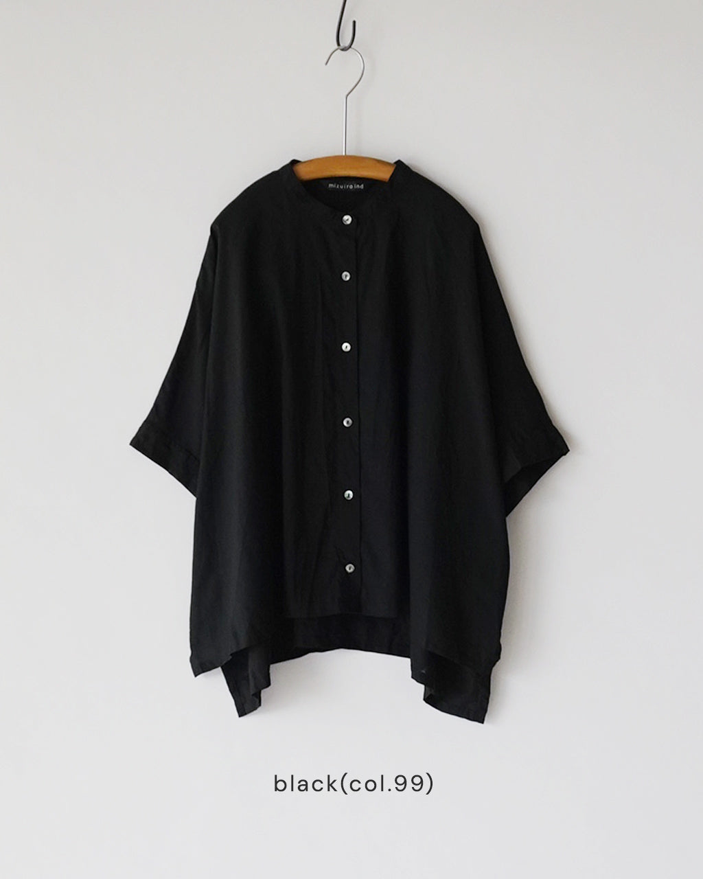 COTTON LINEN STAND COLLAR WIDE SHIRT 2-230149