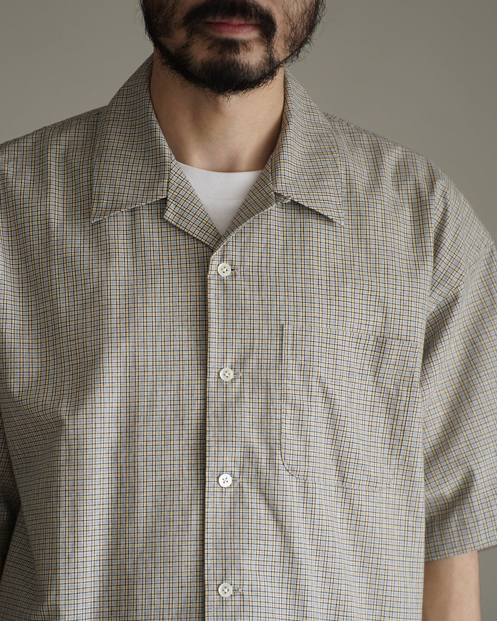 GR7 MIXED POPLIN CHECK S/S OPEN-COLLAR SHIRT M72-781