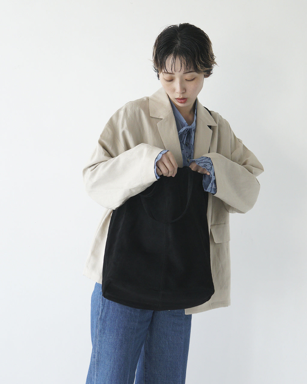 3WAY LARGE TOTE(L size)OIL SUEDE BLACK L-OBLK-1