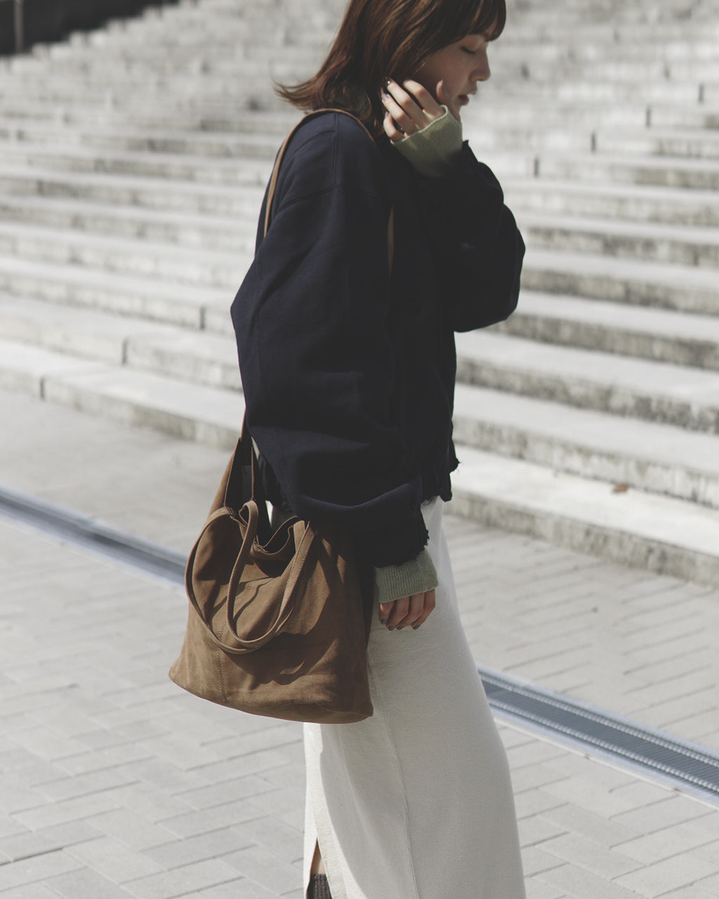 3WAY MEDIUM TOTE(M size)SUEDE CAMEL / SUEDE DARK CHOCO