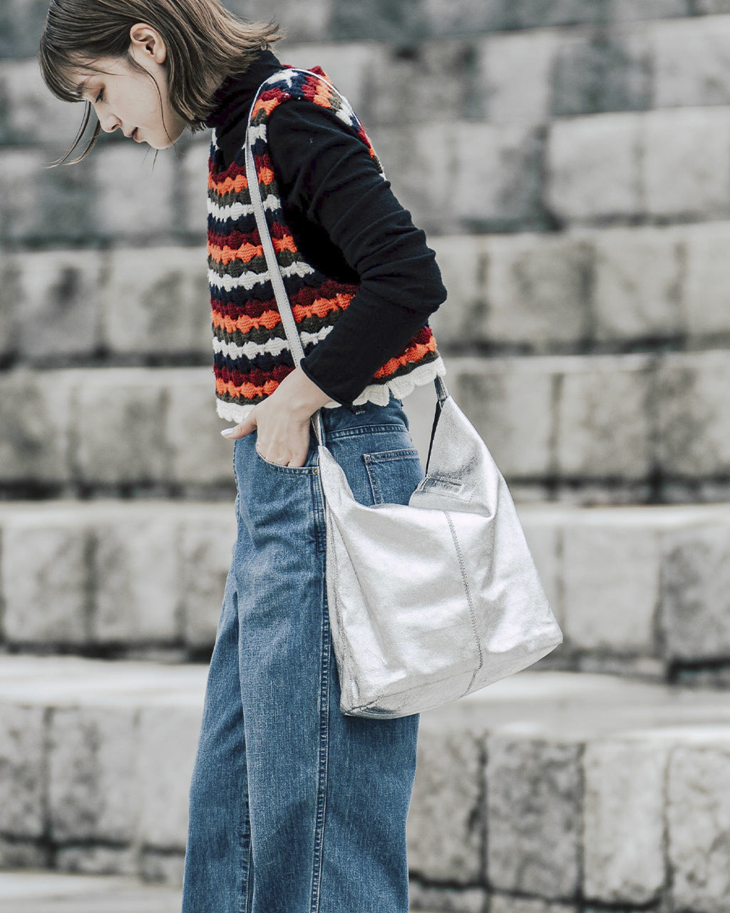 3WAY MEDIUM TOTE(M size)SILVER ML-SIL-1