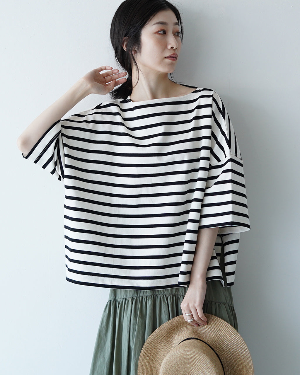 NARU ナル デラヴェボーダー ワイドシャツ ボートネック 5分袖 7分袖 Tシャツ カットソー 644220 0519【クーポン対象外】