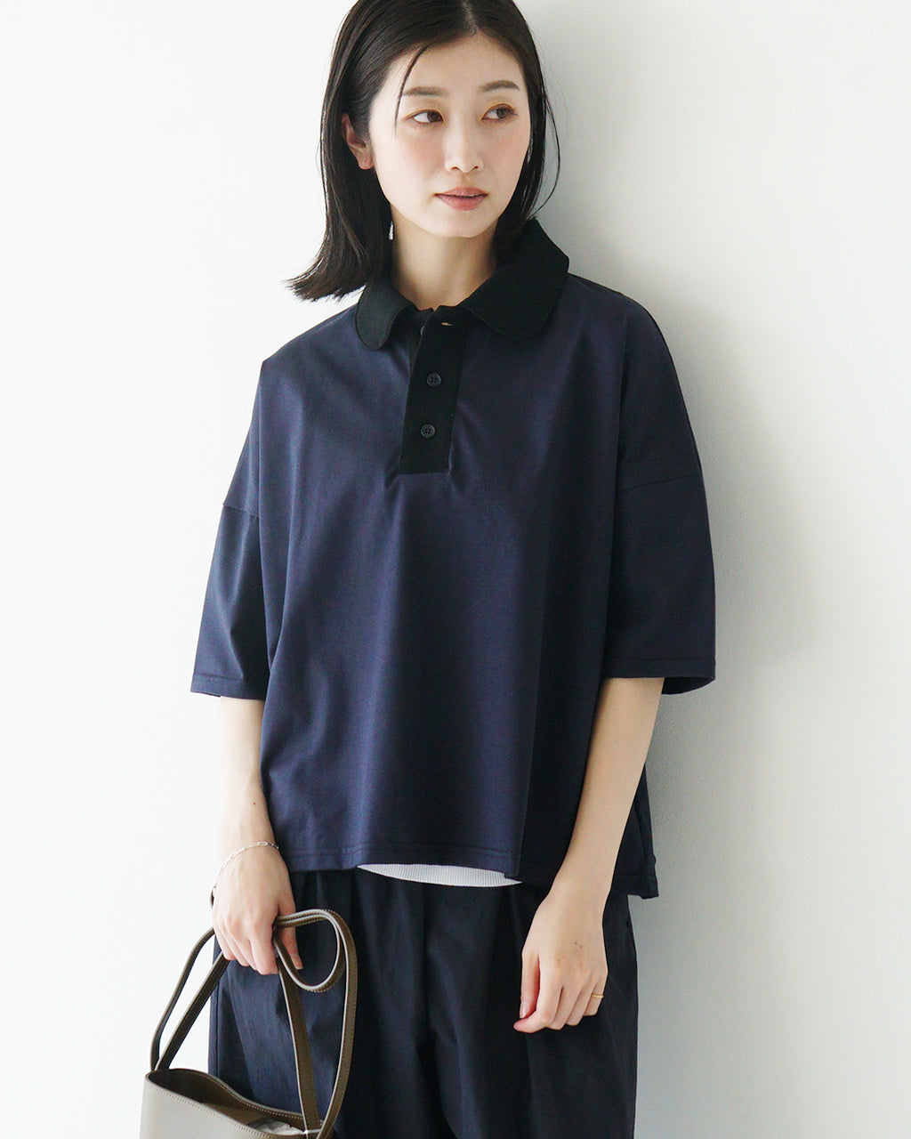 NARU ナル ポロシャツ バイカラー 半袖 カットソー 日本製 上品 光沢 ドロップショルダー compRession jersey 648250【送料無料】