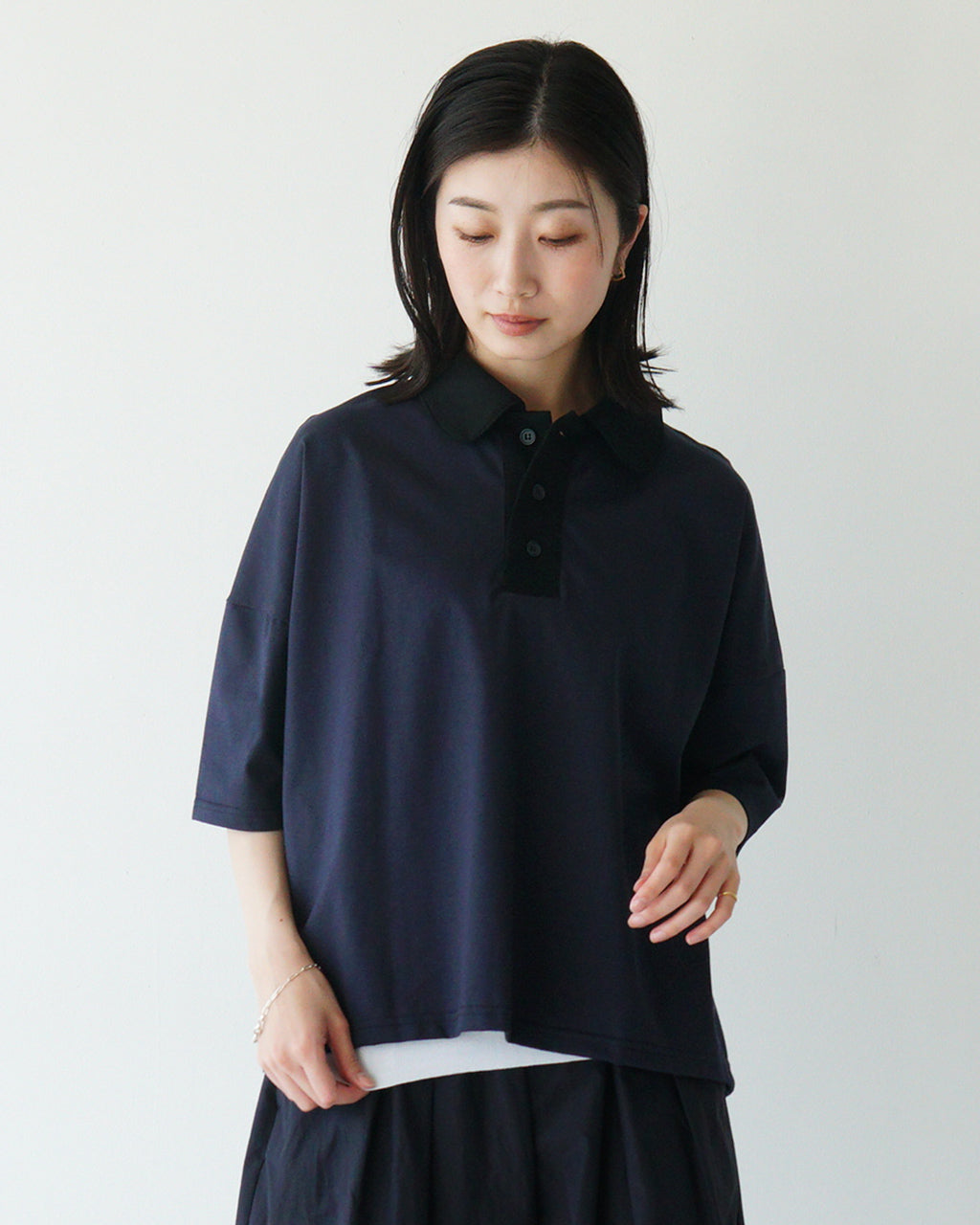 NARU ナル ポロシャツ バイカラー 半袖 カットソー 日本製 上品 光沢 ドロップショルダー compRession jersey 648250【送料無料】