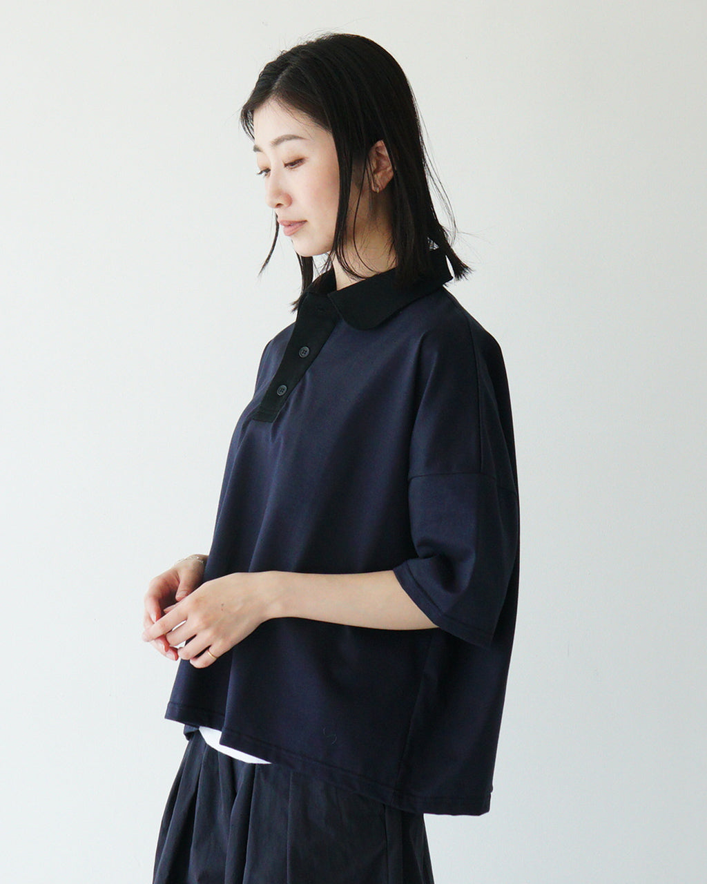 NARU ナル ポロシャツ バイカラー 半袖 カットソー 日本製 上品 光沢 ドロップショルダー compRession jersey 648250【送料無料】