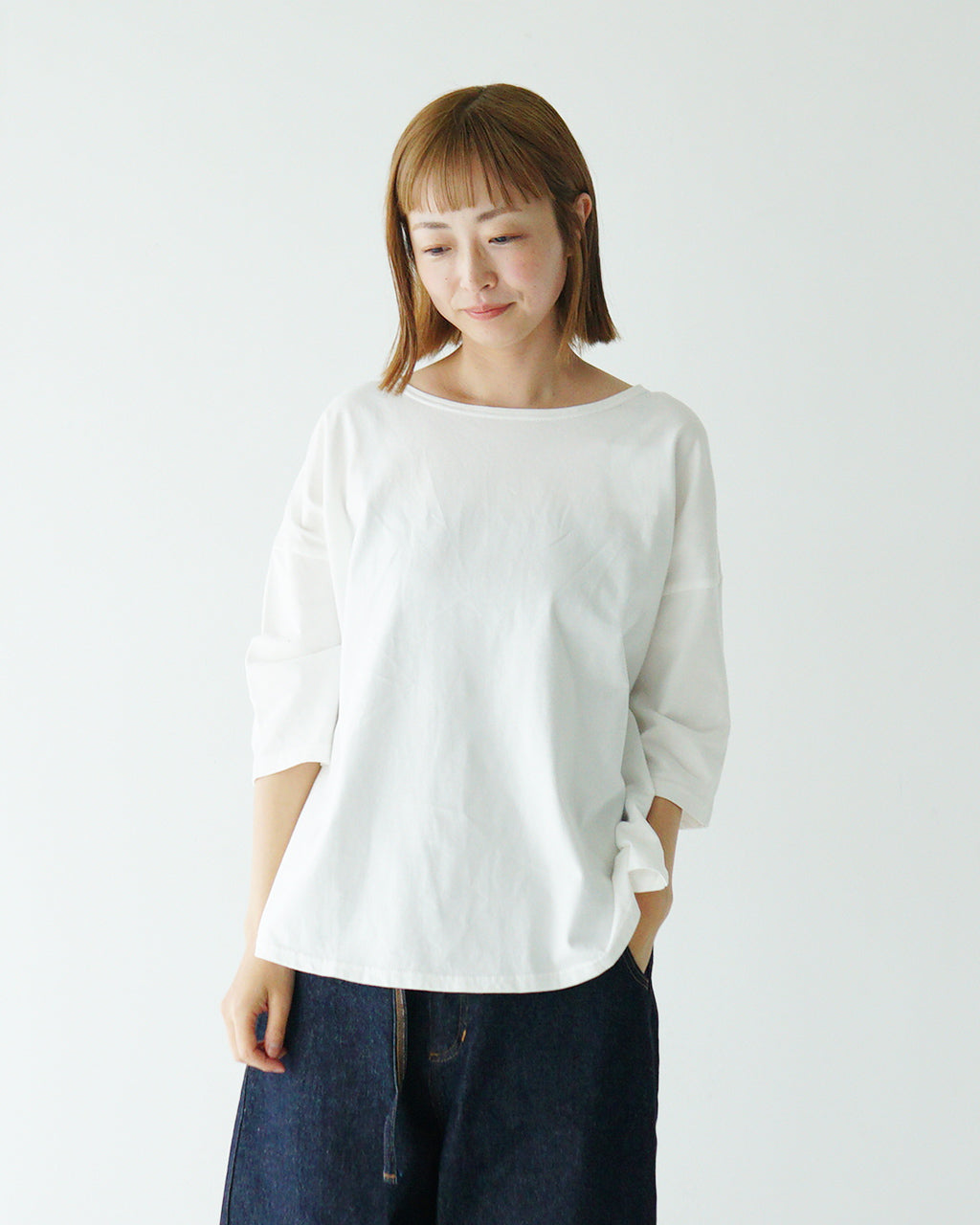 NARU ナル 6分袖 Tシャツ 40/2天竺 綿100%ミナミラウンドシャツ 半袖 カットソー レイヤード ドロップショルダー クルーネック 661012 【クーポン対象外】