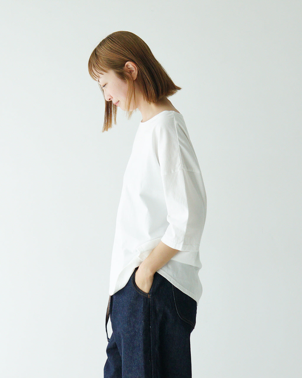 NARU ナル 6分袖 Tシャツ 40/2天竺 綿100%ミナミラウンドシャツ 半袖 カットソー レイヤード ドロップショルダー クルーネック 661012 【クーポン対象外】