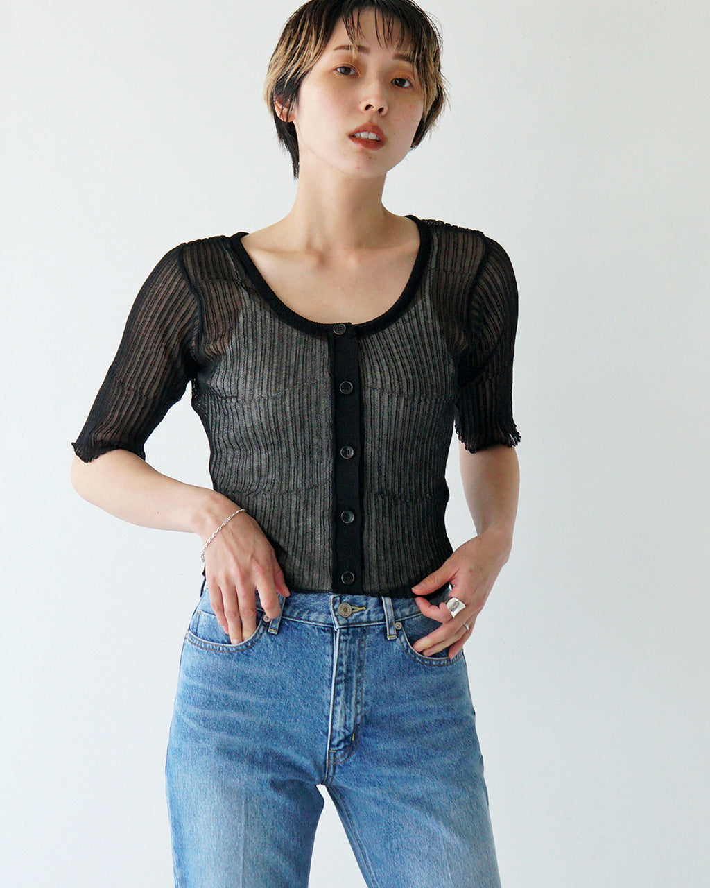 【アウトレット!30%OFF】NEPLA. ネプラ 2WAY シアーリブニット カーディガン 2WAY CARDIGAN SHEER RIB KNIT 5分袖 レイヤード OK035-5S【送料無料】