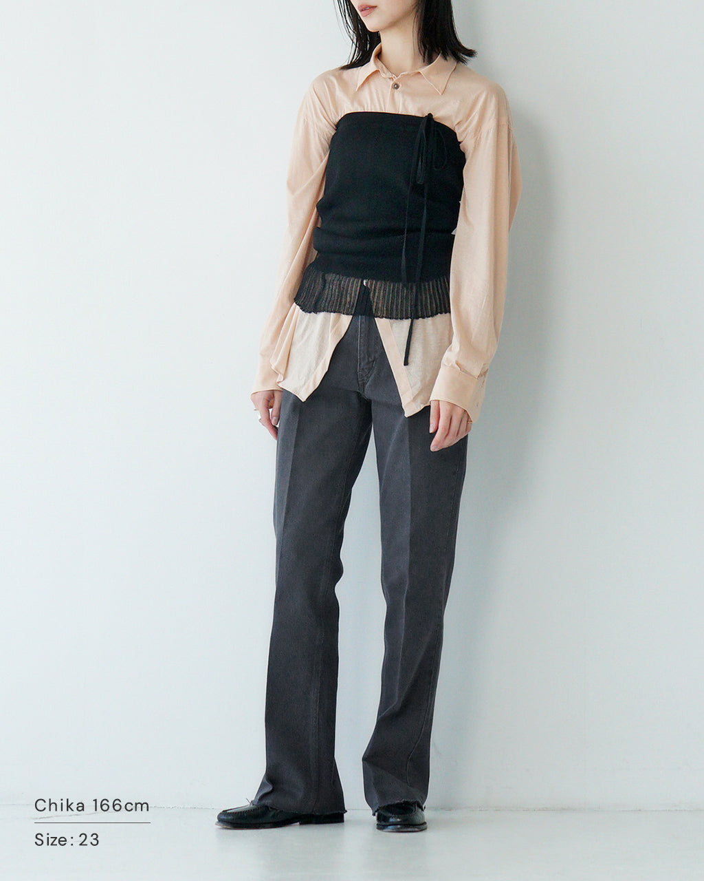 |outlet|SEMI-FLARE PANTS CHARCOAL WOFLA-5S