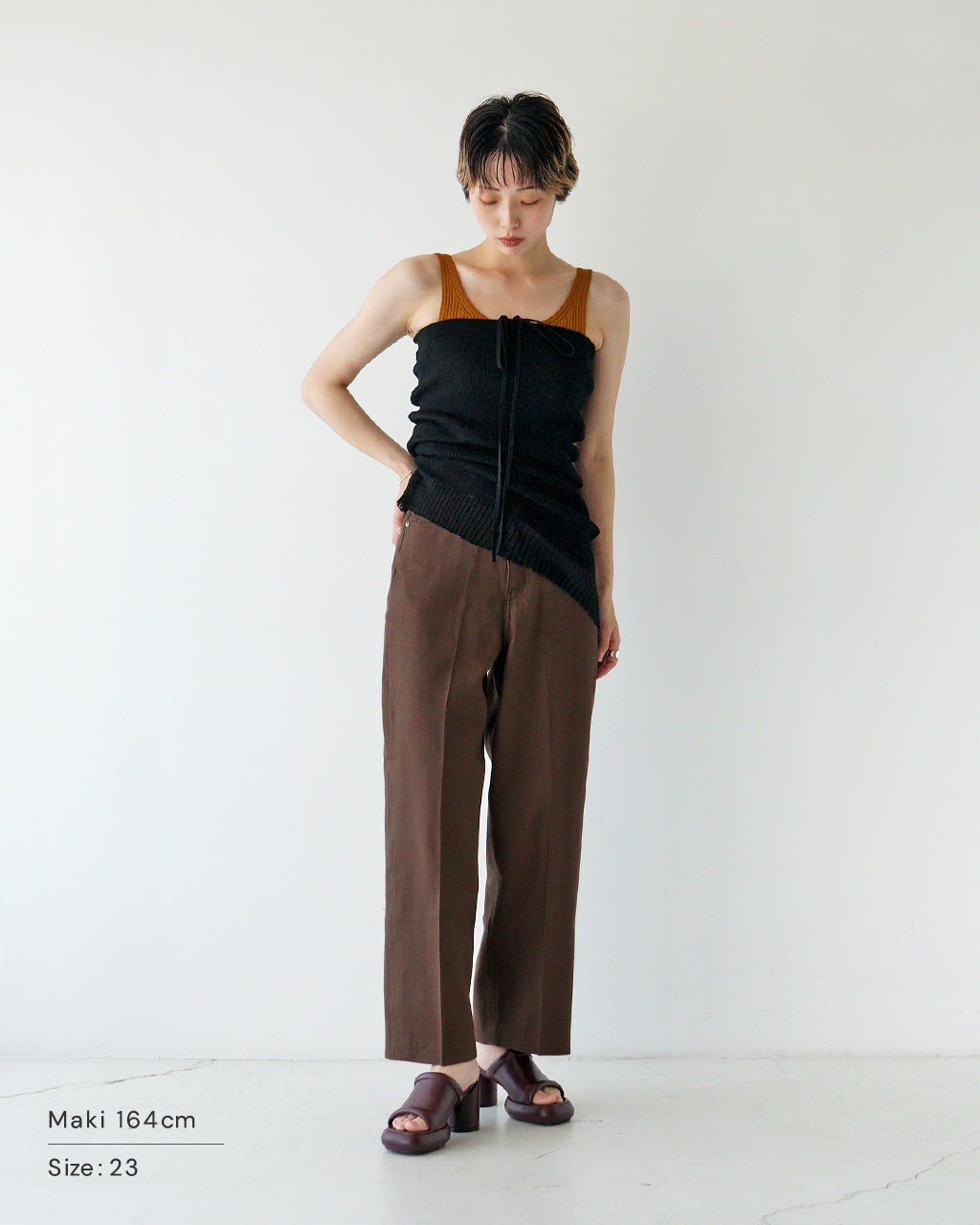 【SALE!40%OFF】ワイドパンツ ブラウン WIDE PANTS BROWN ボトムス フルレングス コットン ストレート スラックス トラウザーズ WOWID-5S BROWN