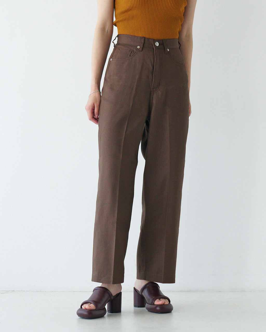 【SALE!40%OFF】ワイドパンツ ブラウン WIDE PANTS BROWN ボトムス フルレングス コットン ストレート スラックス トラウザーズ WOWID-5S BROWN