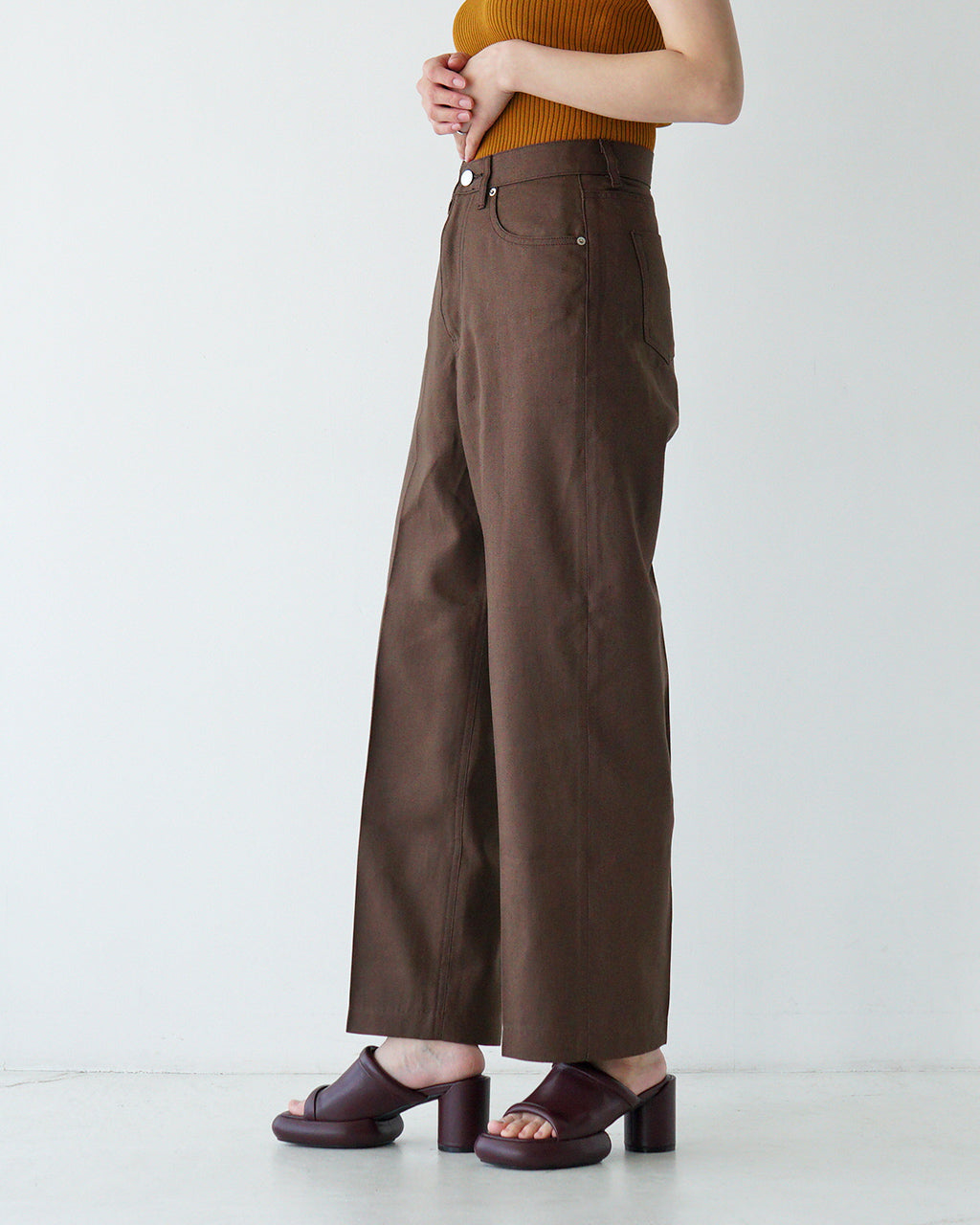 【SALE!40%OFF】ワイドパンツ ブラウン WIDE PANTS BROWN ボトムス フルレングス コットン ストレート スラックス トラウザーズ WOWID-5S BROWN