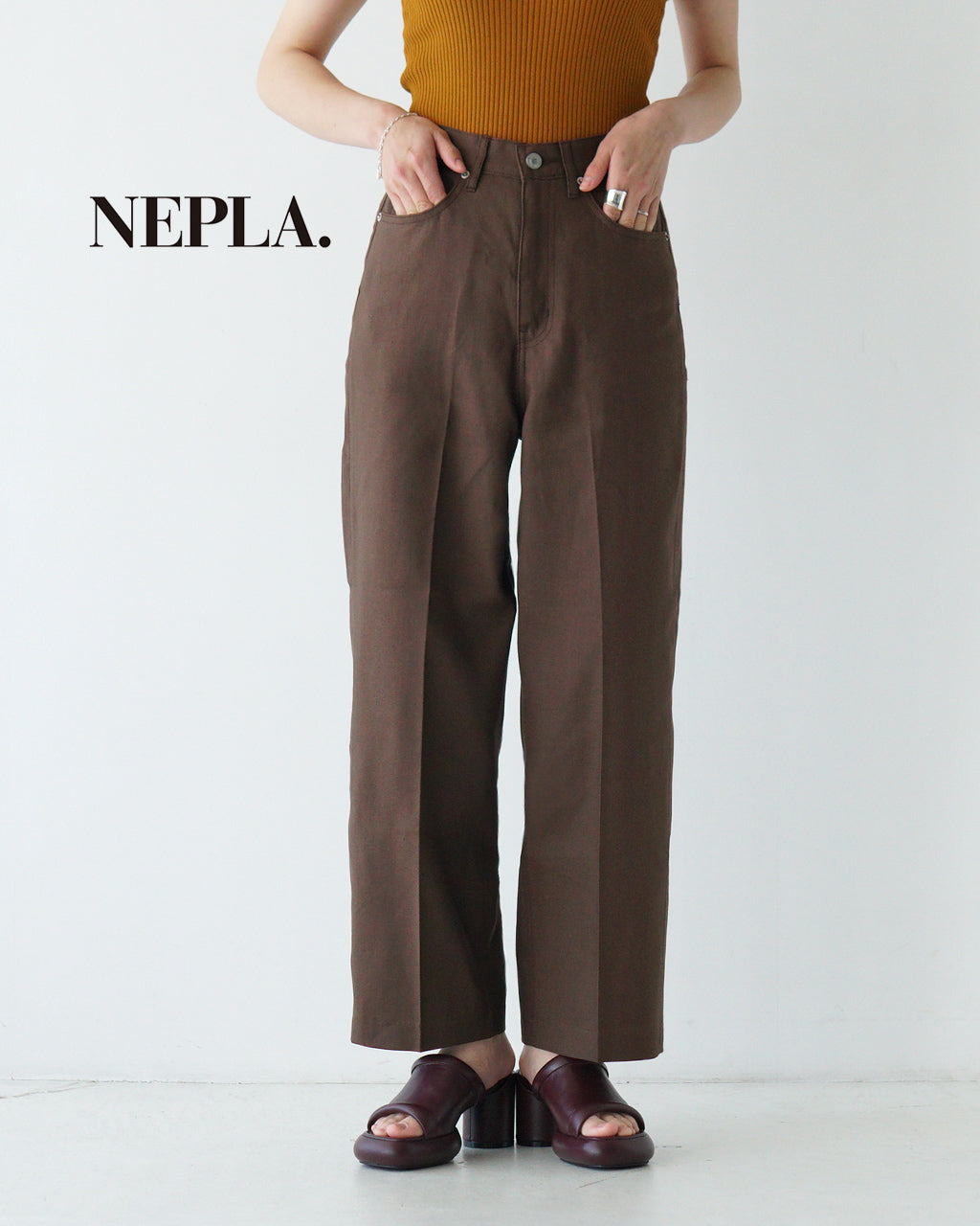 【SALE!40%OFF】ワイドパンツ ブラウン WIDE PANTS BROWN ボトムス フルレングス コットン ストレート スラックス トラウザーズ WOWID-5S BROWN